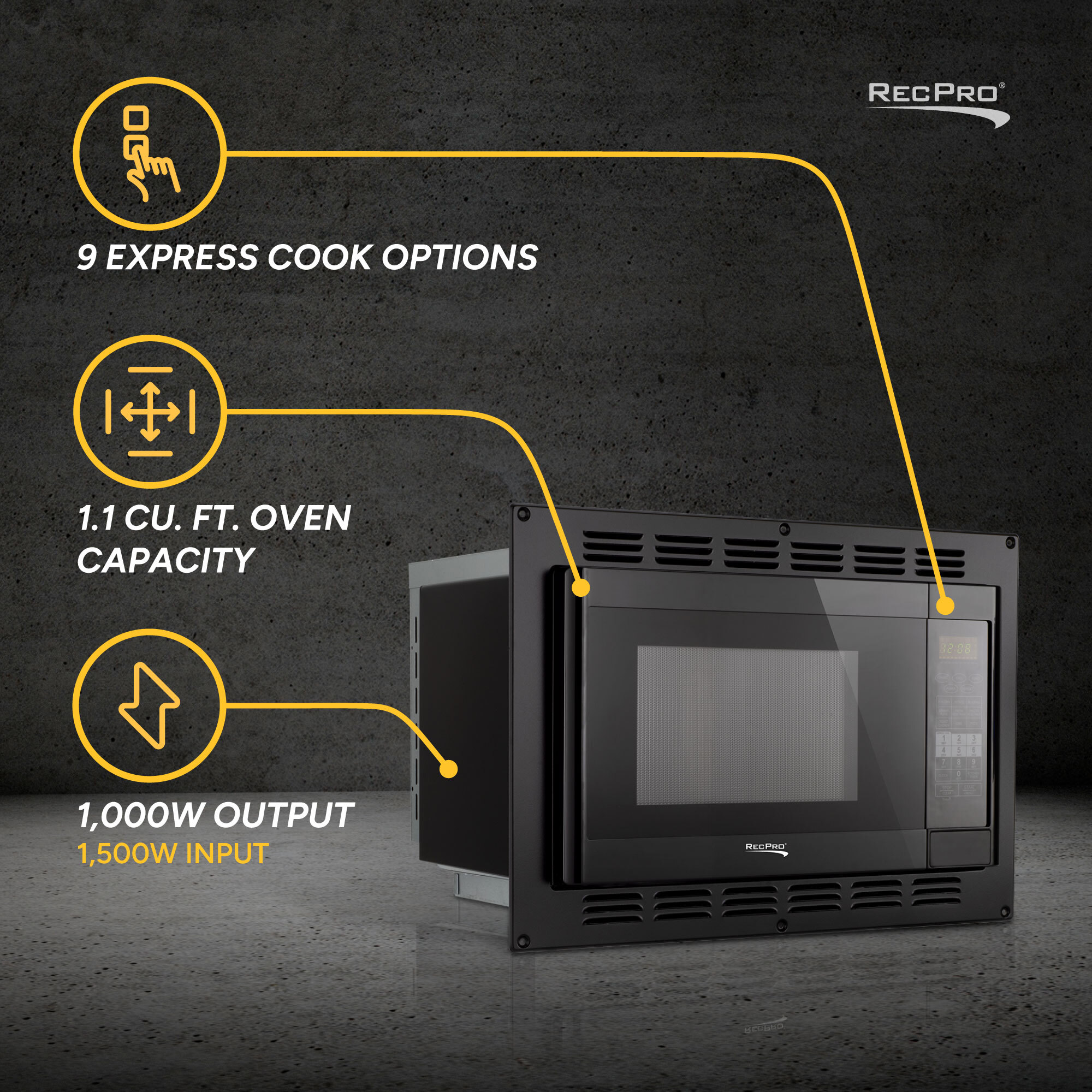 9 Express Cook Options, 1.1 Cu. Ft. Oven Capacity, 1,000W Output