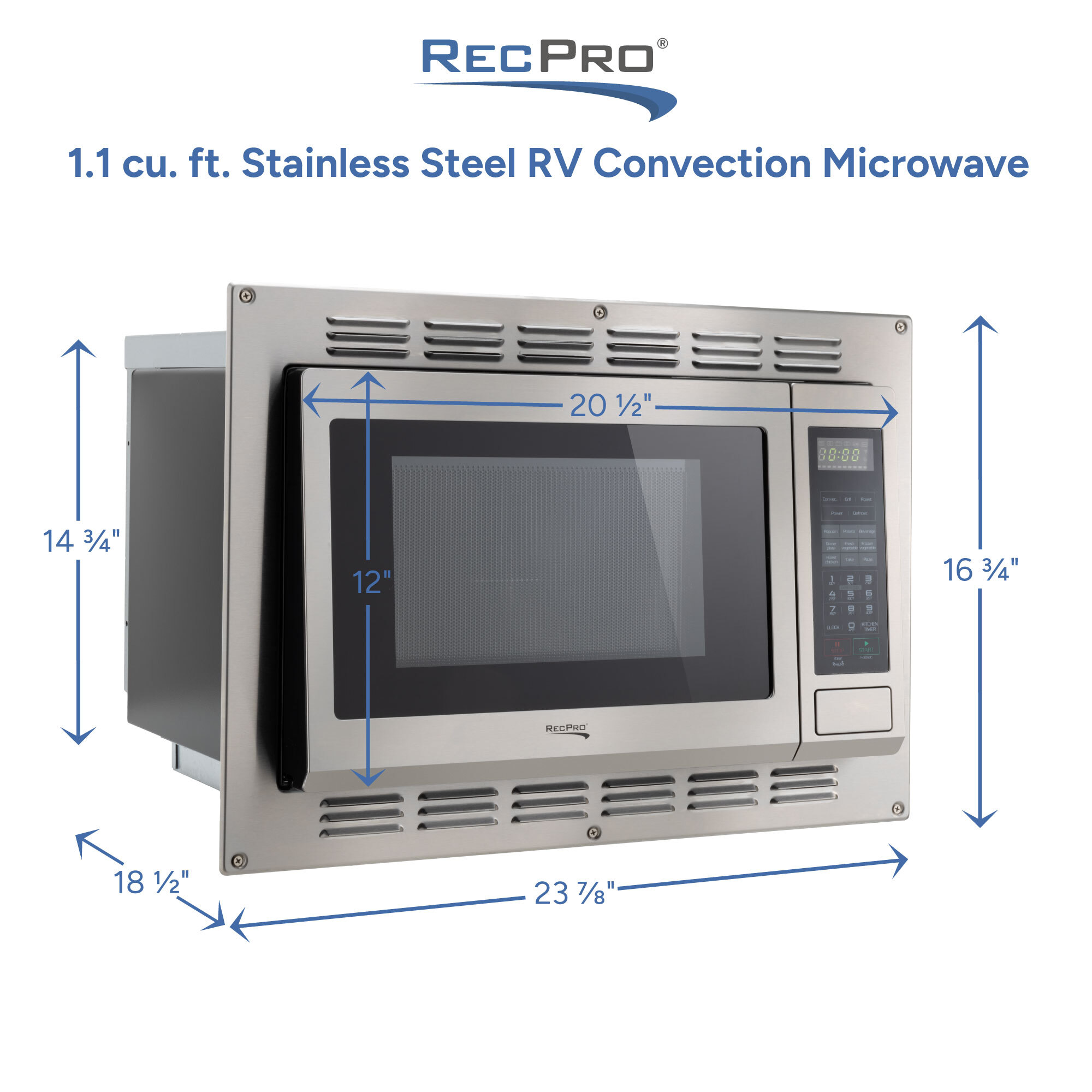 1.1 cu. ft. Stainless Steel RV Convection Microwave Measurements 