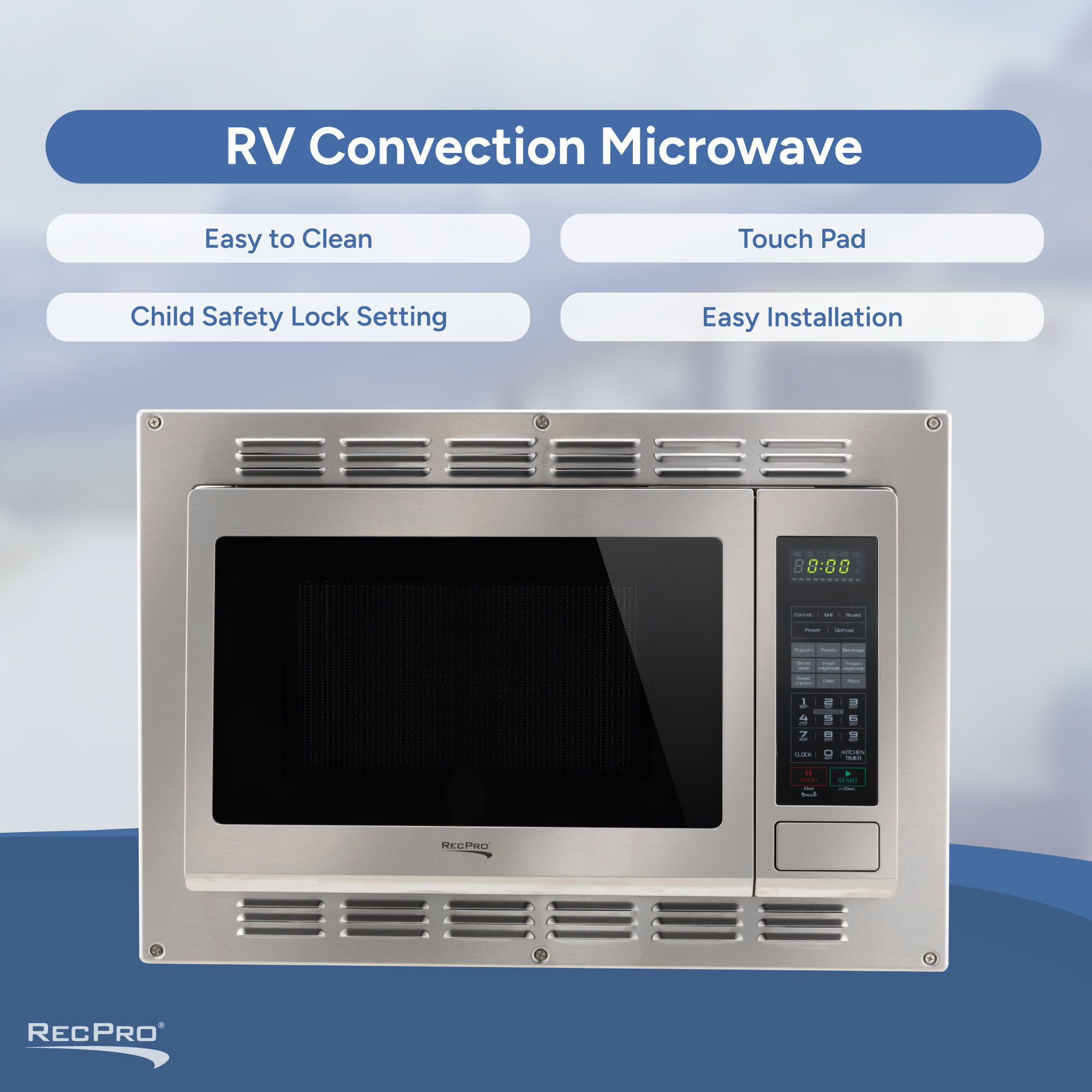 RV Convection Microwave, Easy to Clean, Touch Pad, Safety Lock, Easy Installation 