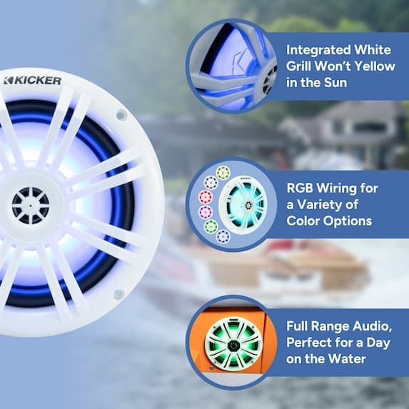 integrated white grill won't yellow in the sun, rgb wiring for a variety of colors options, full range audio