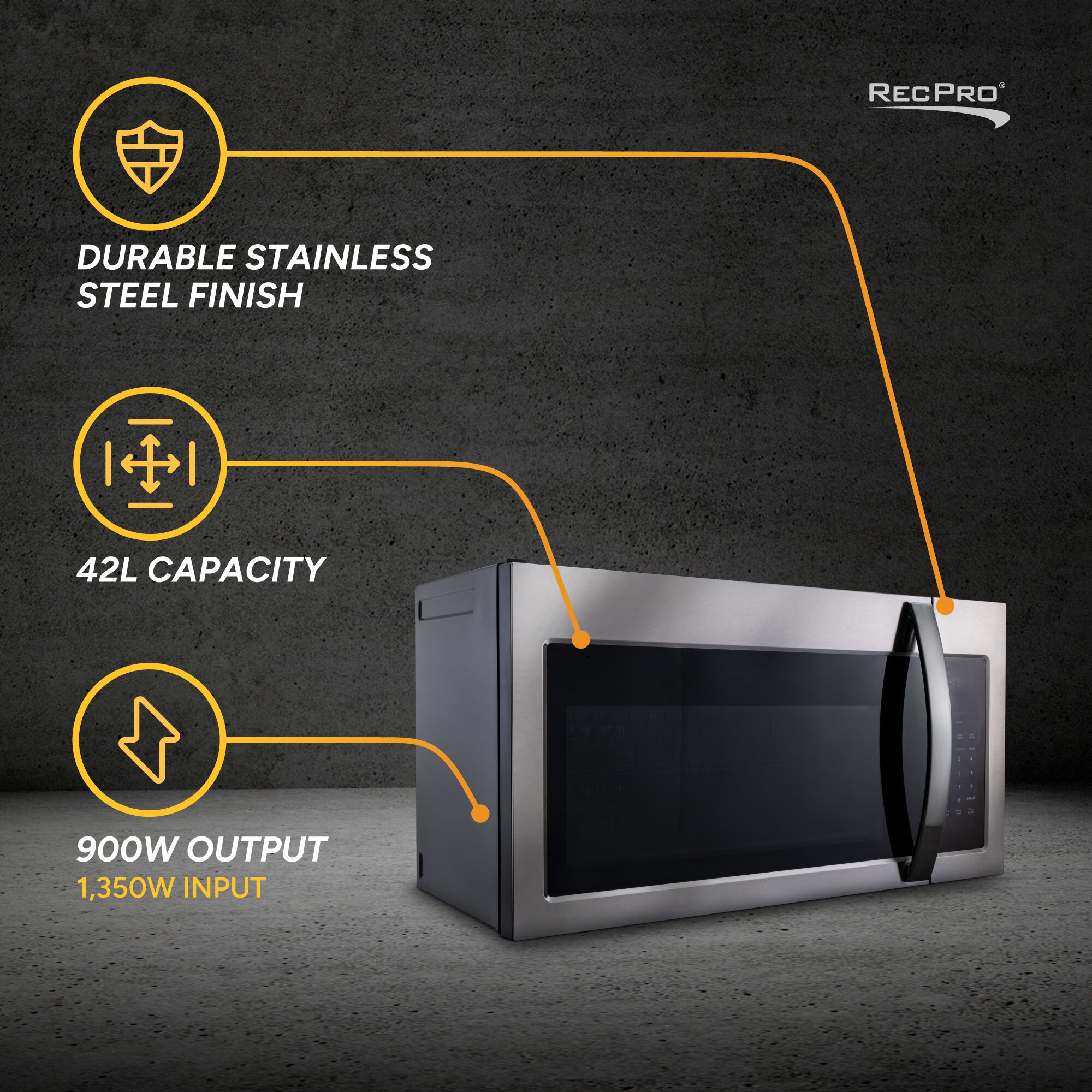 Durable Stainless Steel Finish, 42L Capacity, 900W output