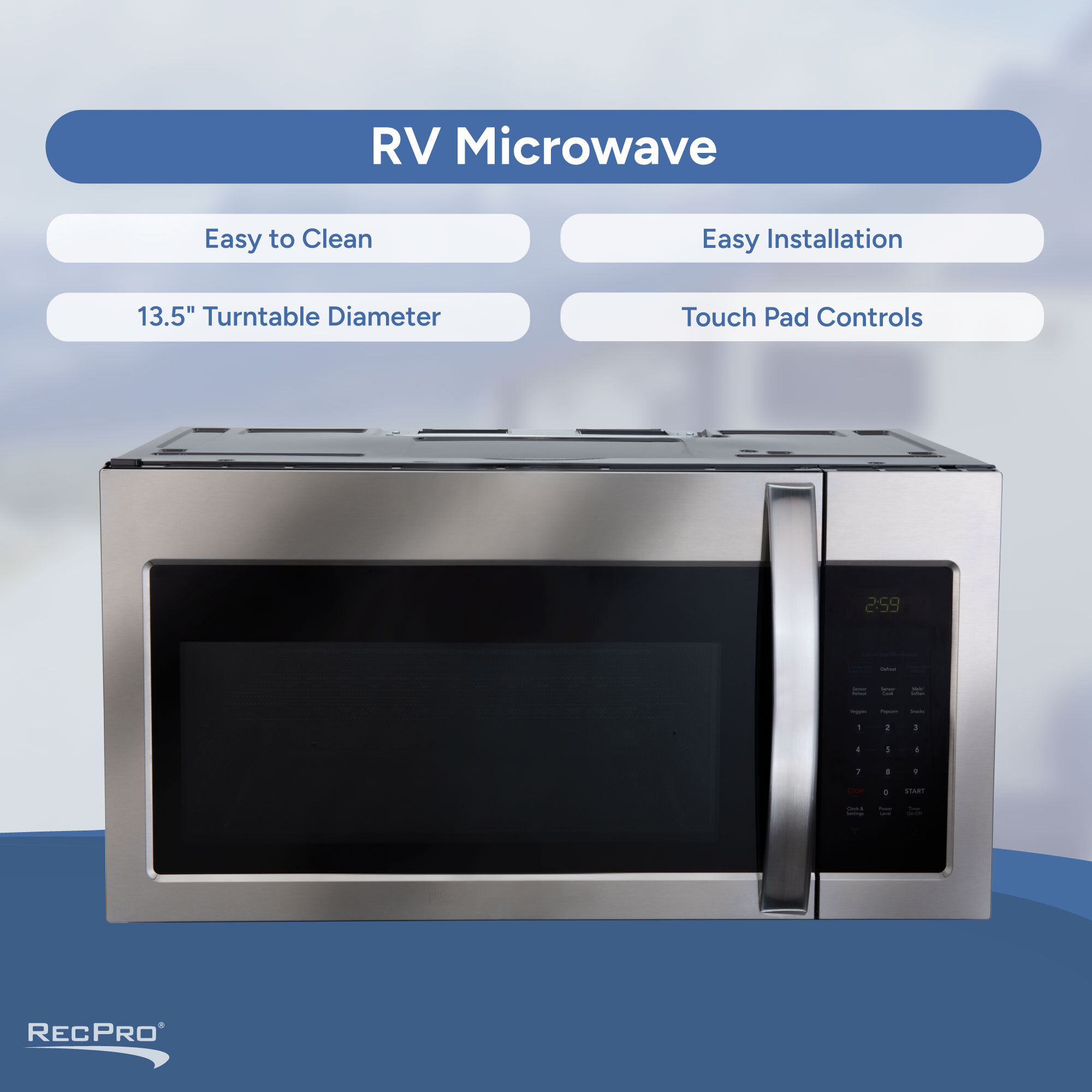 Easy to Clean, Easy Installation, 13.5 Turntable Diameter, Touch Pad Controls 