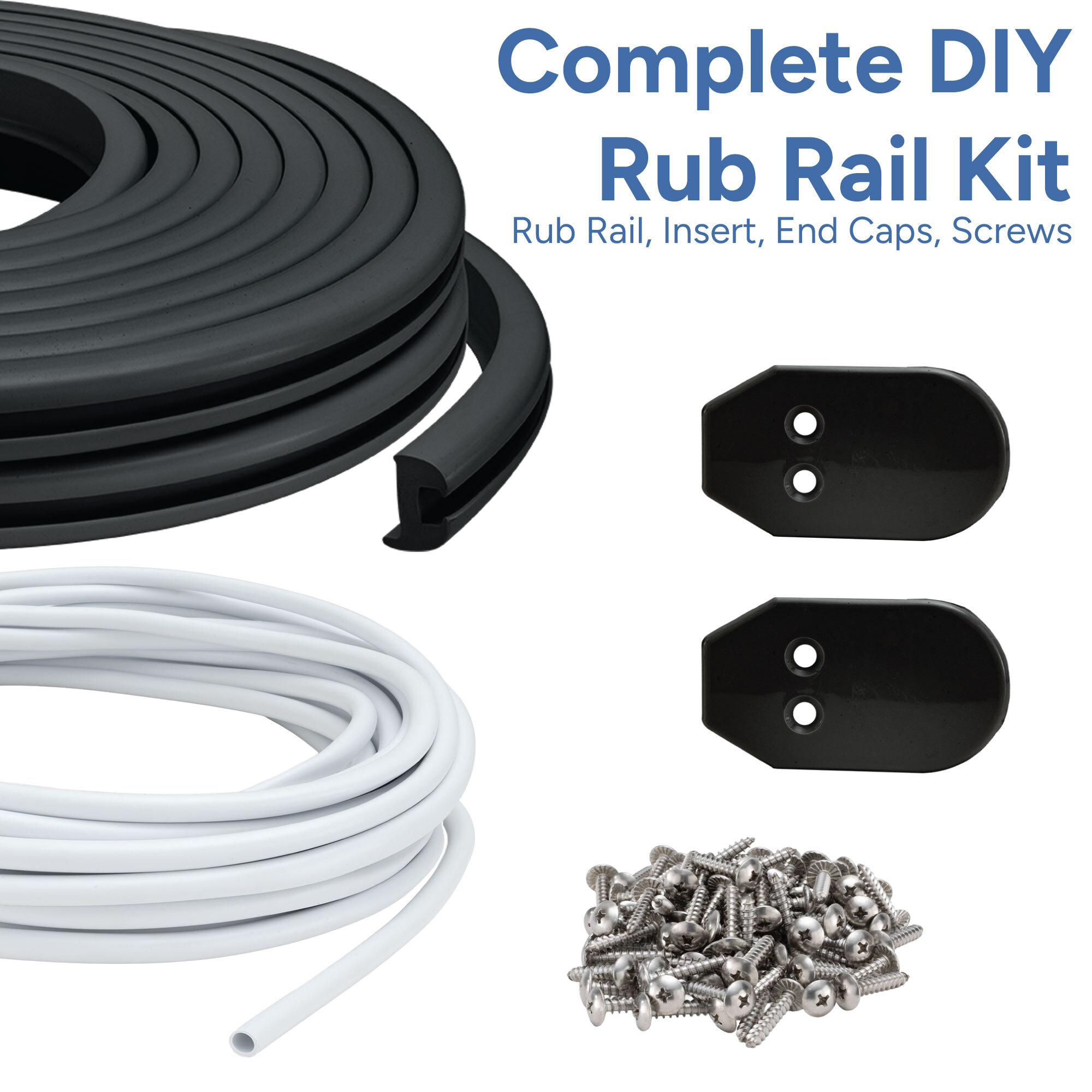 Complete DIY Rub Rail Kit, Includes Rub Rail, Insert, End Caps, Screws 