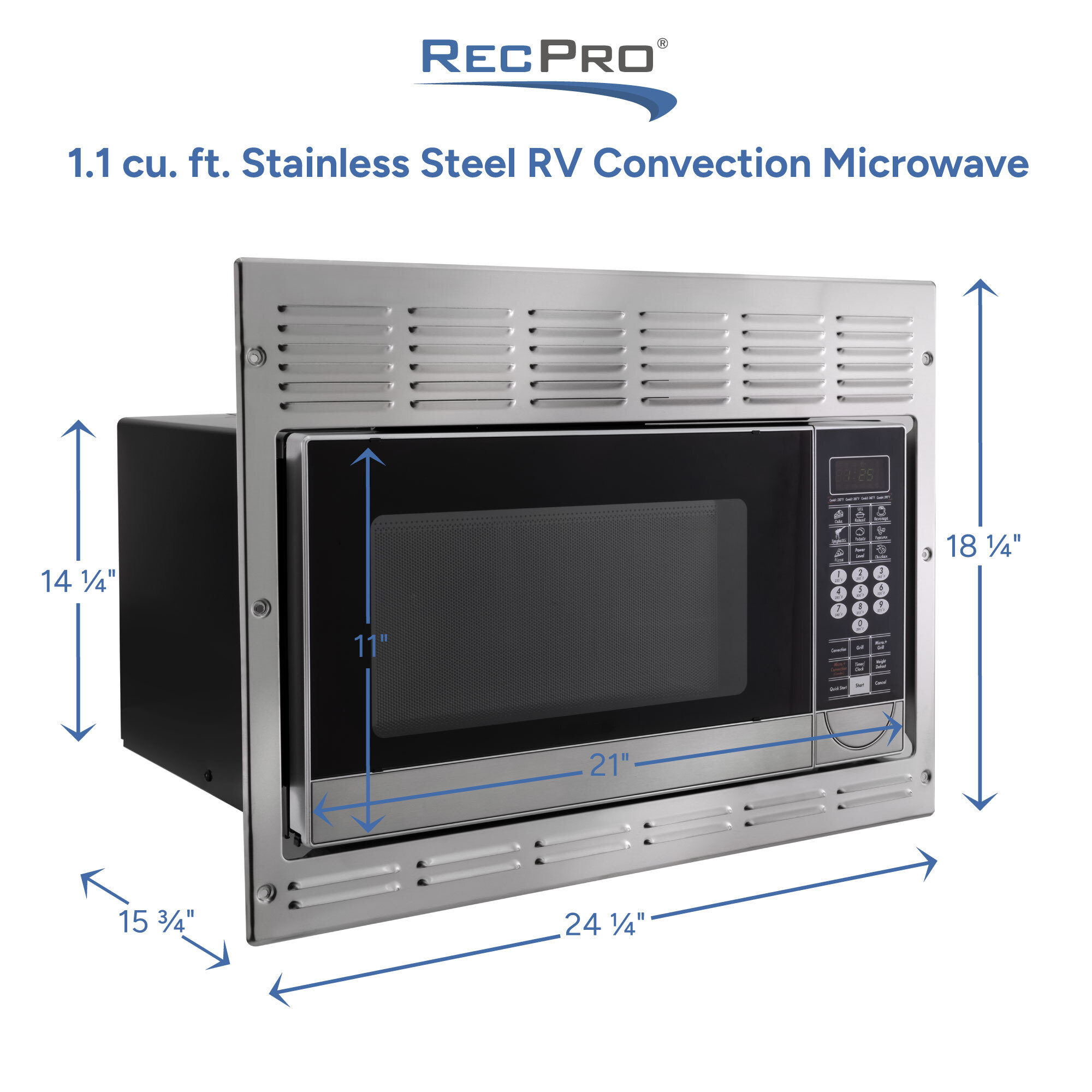 1.1 cu. ft. Stainless Steel RV Convection Microwave Measurements 