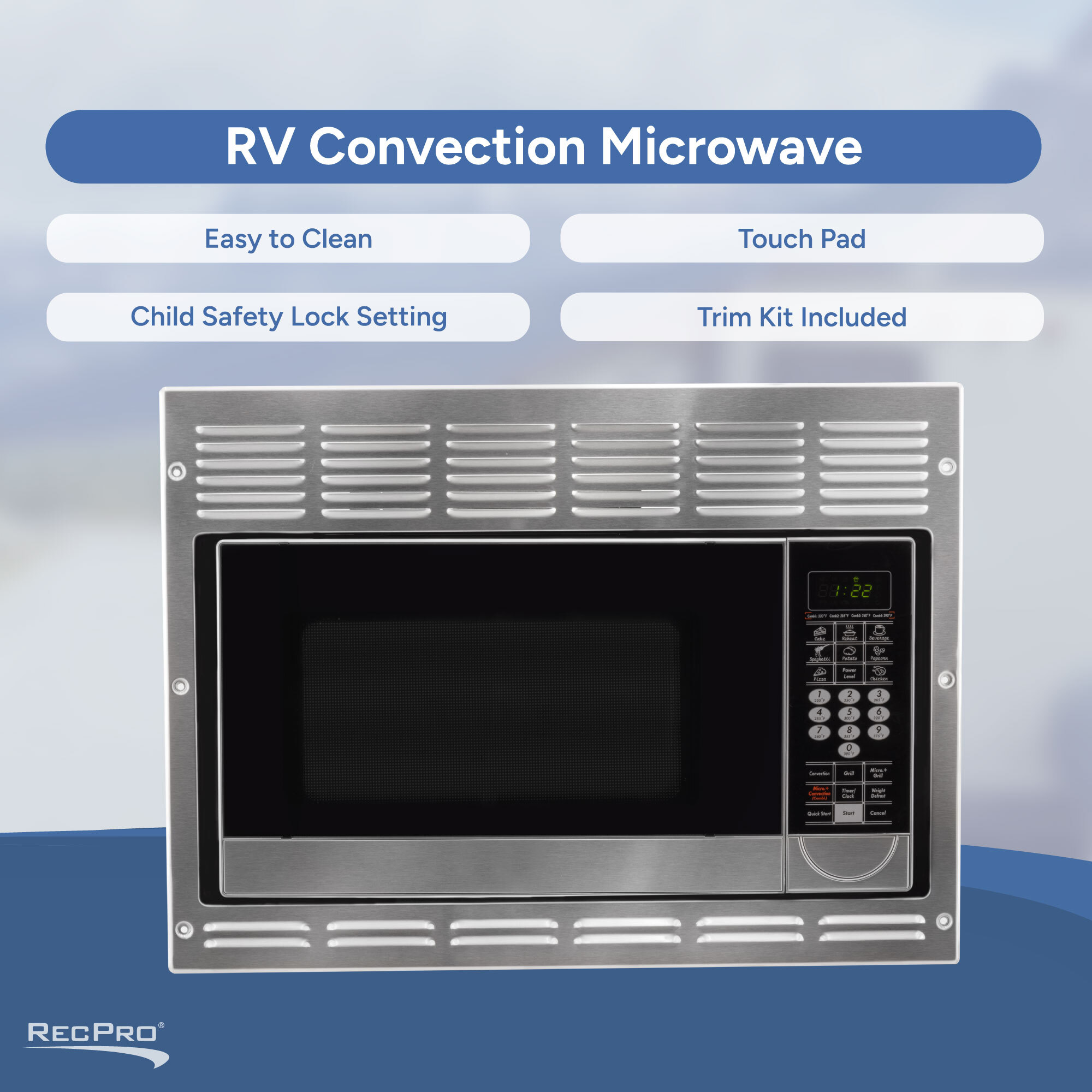 RV Convection Microwave, Easy to Clean, Touch Pad, Safety Lock, Trim Kit