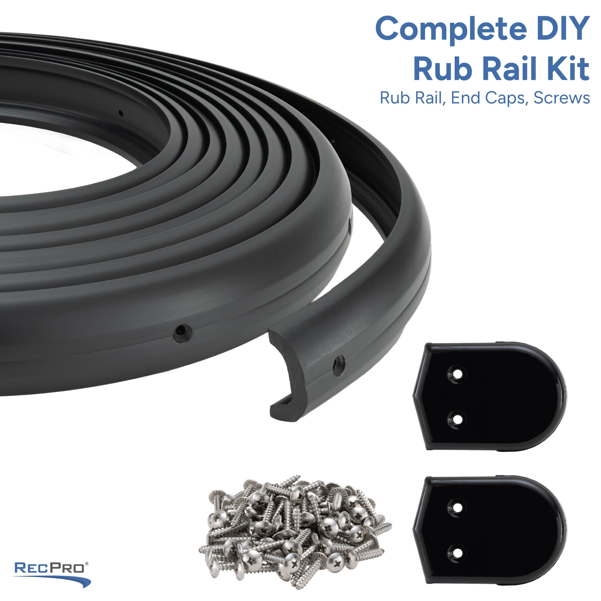 Complete DIY Rub Rail Kit. Rub Rail, End Caps, Screws