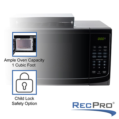 Ample oven capacity of one cubic foot. Child lock safety option.