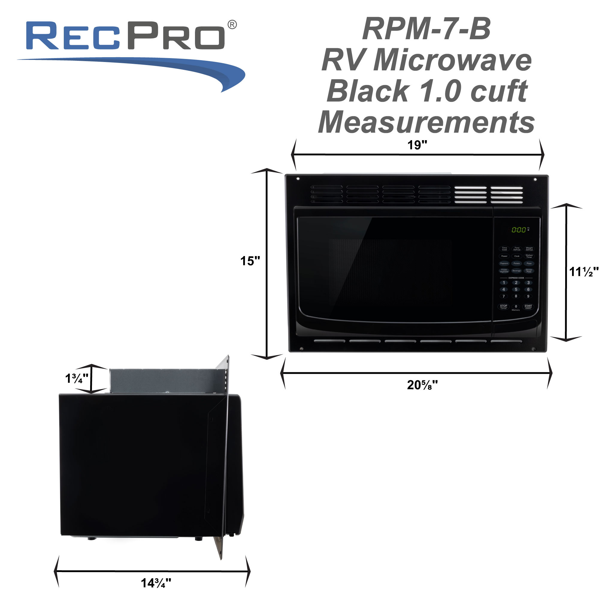 RV Microwave, .9 Cubic Ft Black Microwave with Trim Kit, 900 Watt  (RPM-1-BLK)