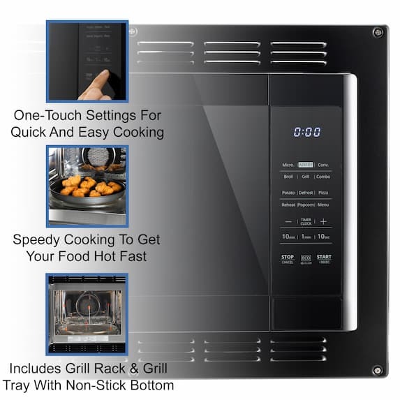 one touch settings, speedy cooking, includes grill rack and grill tray