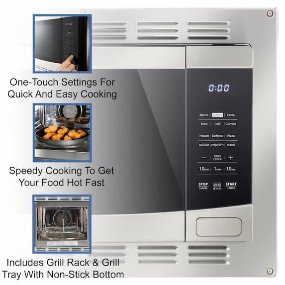 one touch settings, speedy cooking, includes grill rack and grill tray
