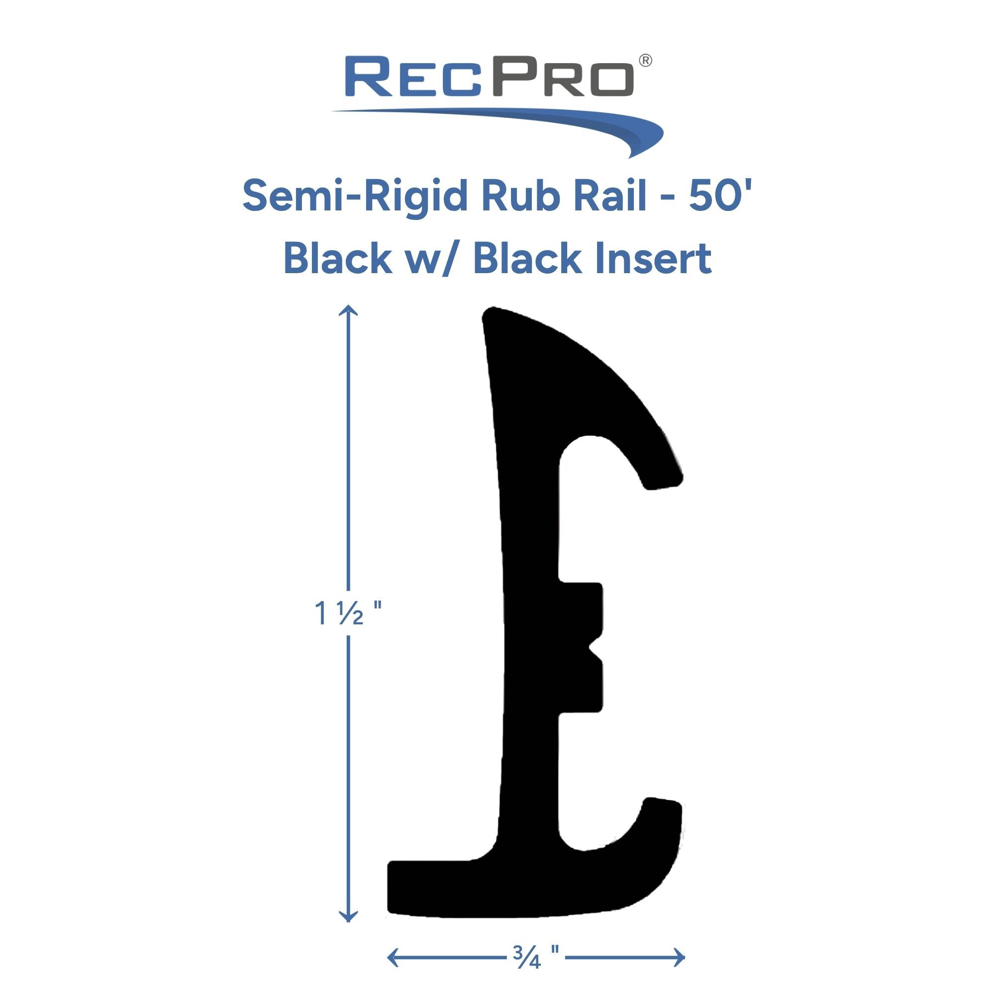 Semi-Rigid Rub Rail - 50' Black with Black Insert Measurements Semi-Rigid Rub Rail - 50' Black with Black Insert Measurements