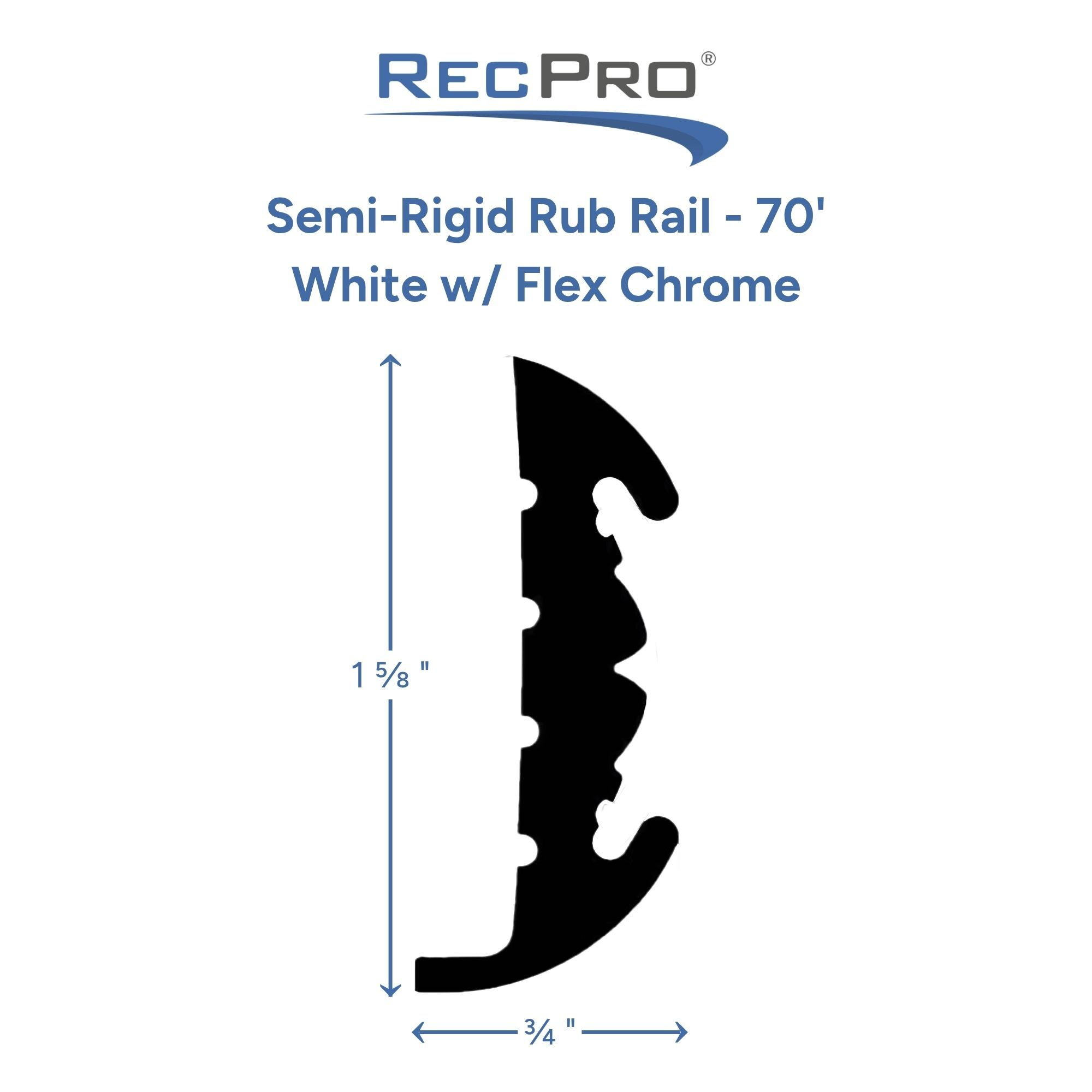 Semi-Rigid Rub Rail 70' White with Flex Chrome Measurements 