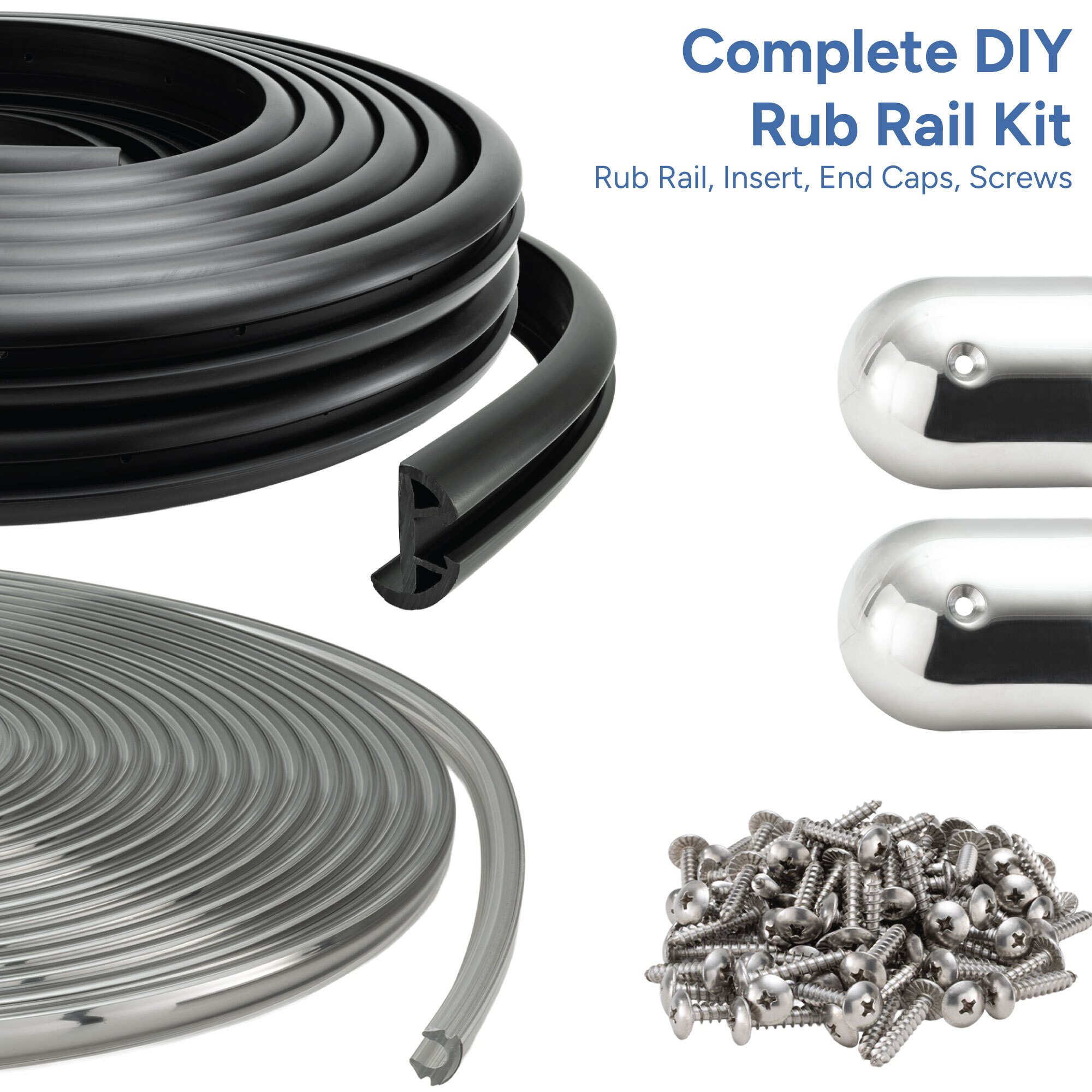 Complete DIY Rub Rail Kit. Includes Rub Rail, Insert, End Caps, Screws