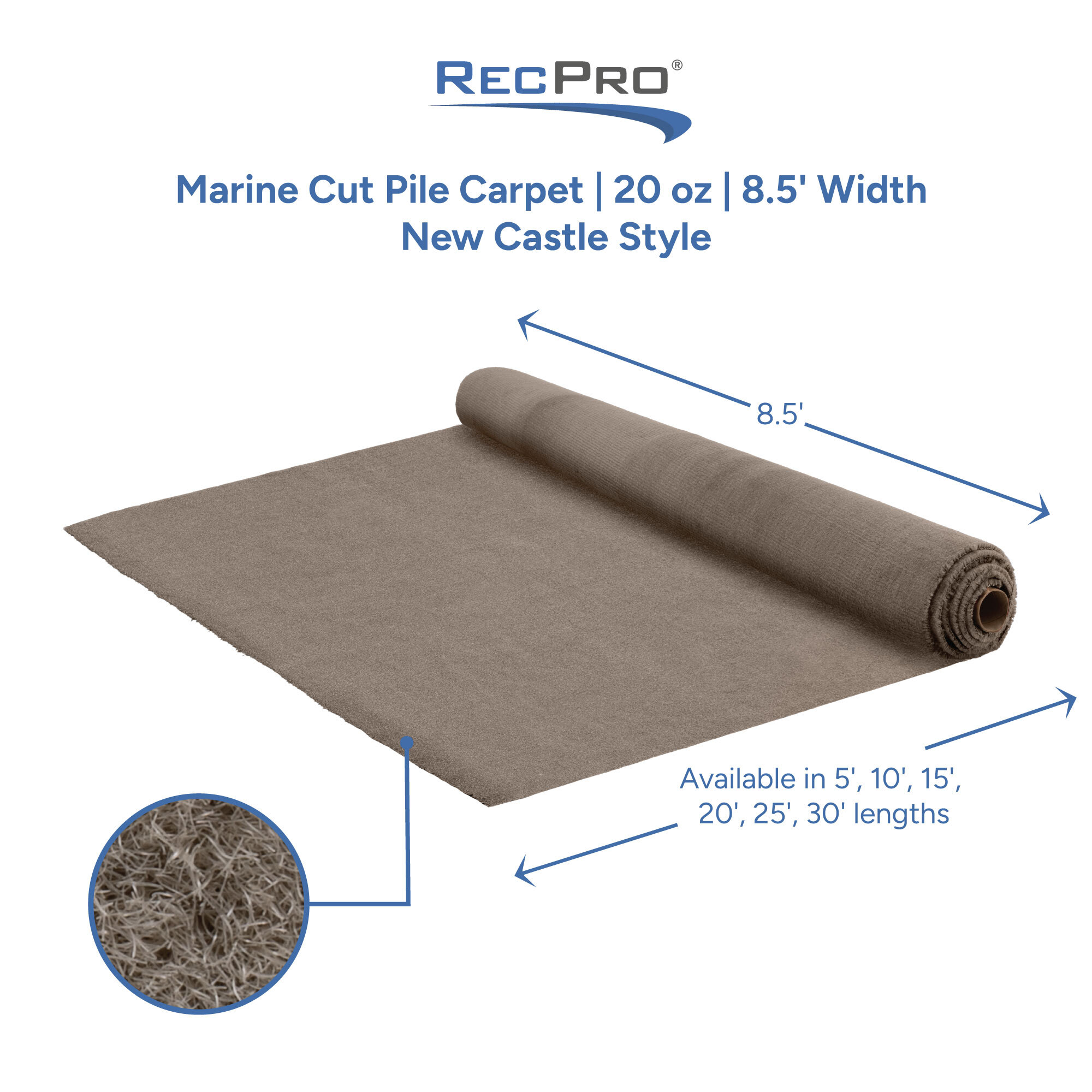Marine Cut Pile Carpet 20 oz 8.5' Width New Castle Style Measurements Marine Cut Pile Carpet 20 oz 8.5' Width New Castle Style Measurements