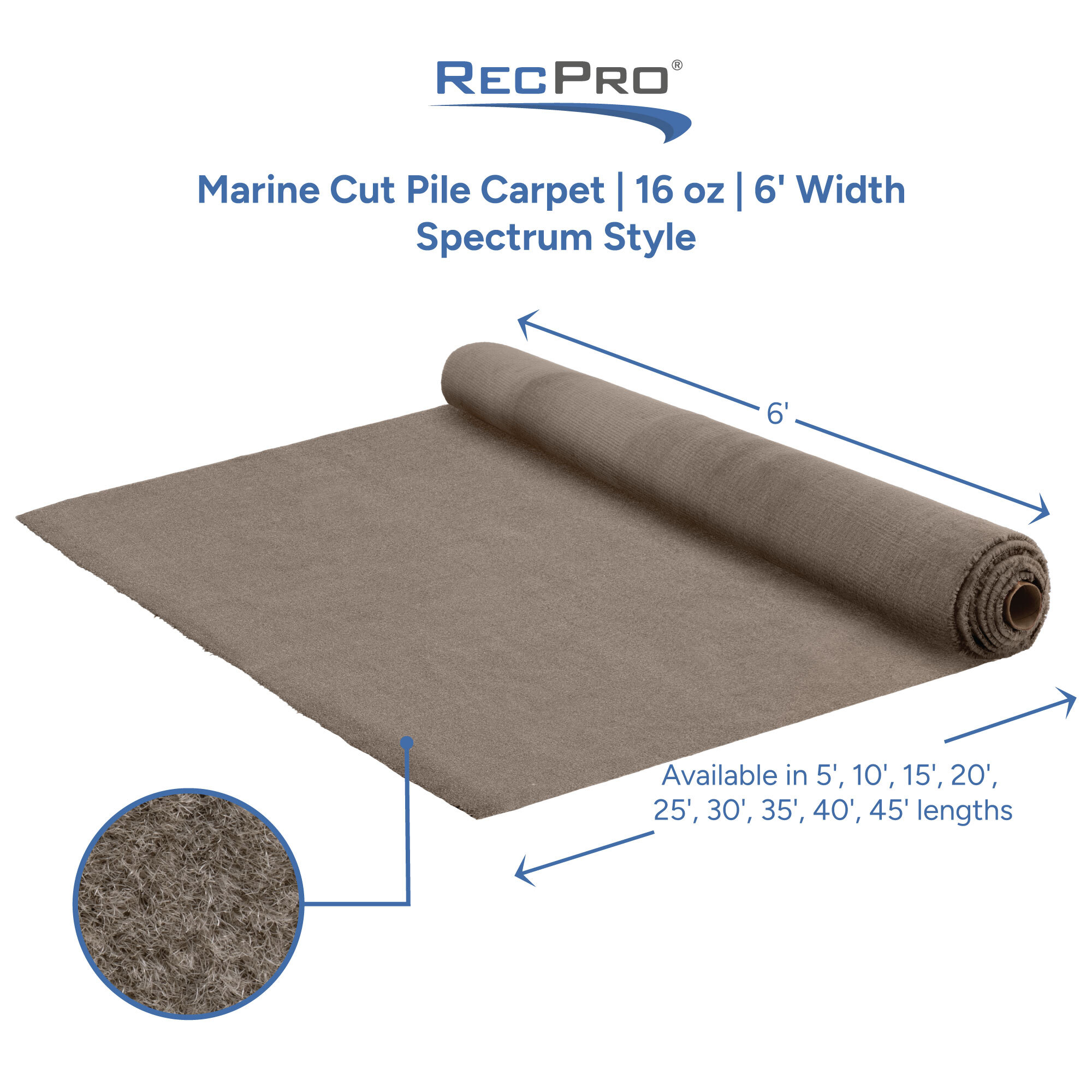 Marine Cut Pile Carpet 16 oz 6' Width Spectrum Style Measurements