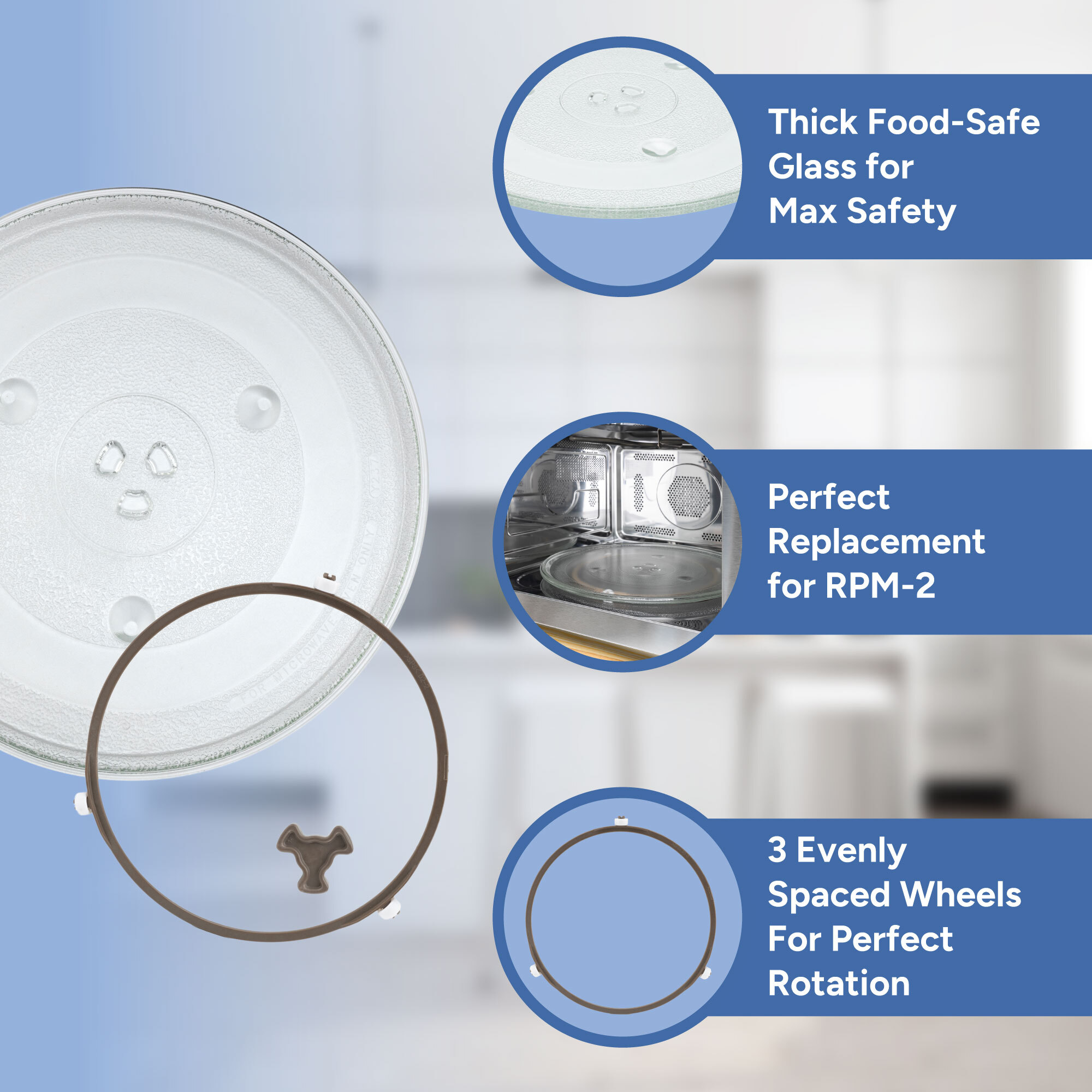 Thick Food-Safe Glass, Perfect Replacement for RPM-2, 3 Evenly Spaced Wheels
