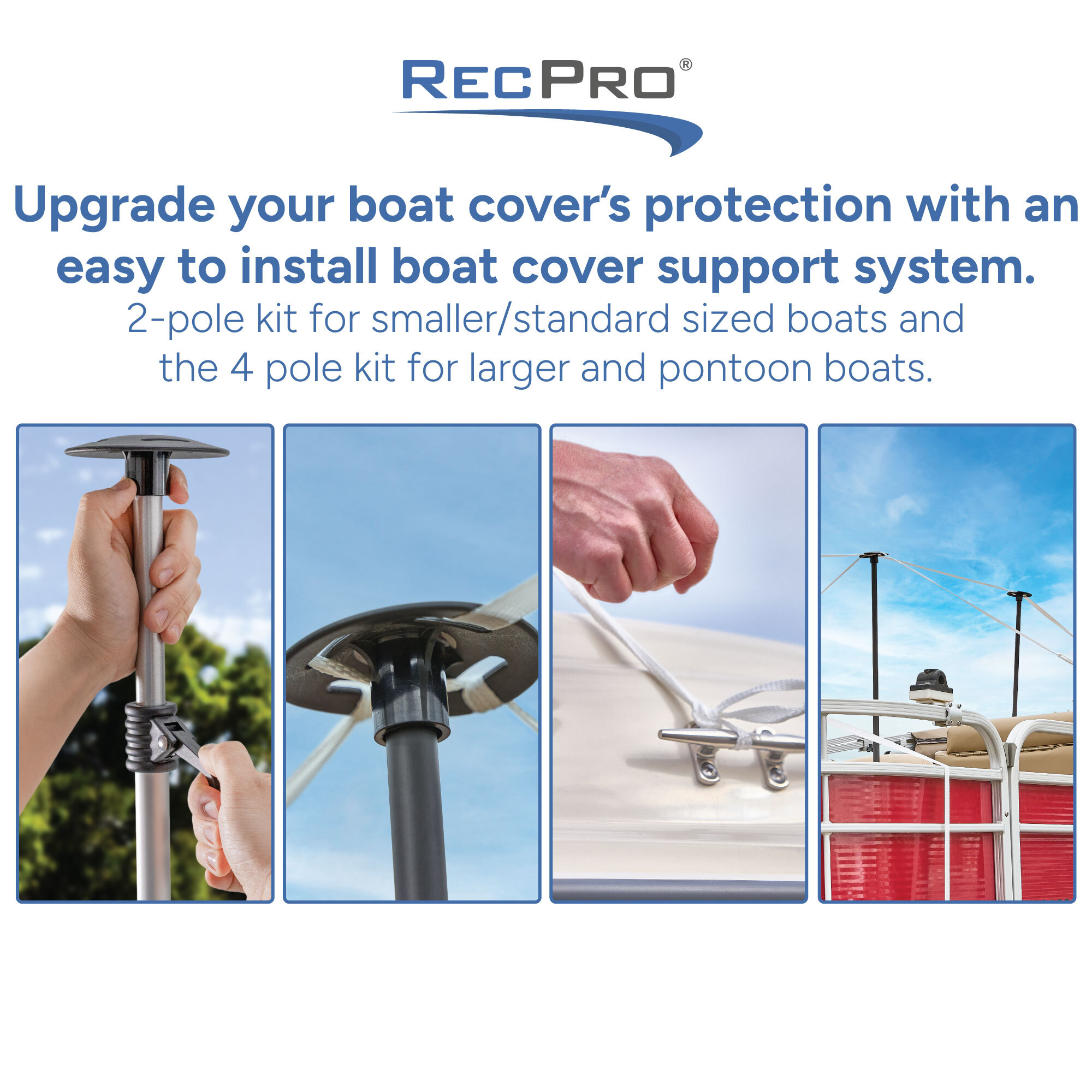 Upgrade your boar cover's protection with an easy to install boat cover support system