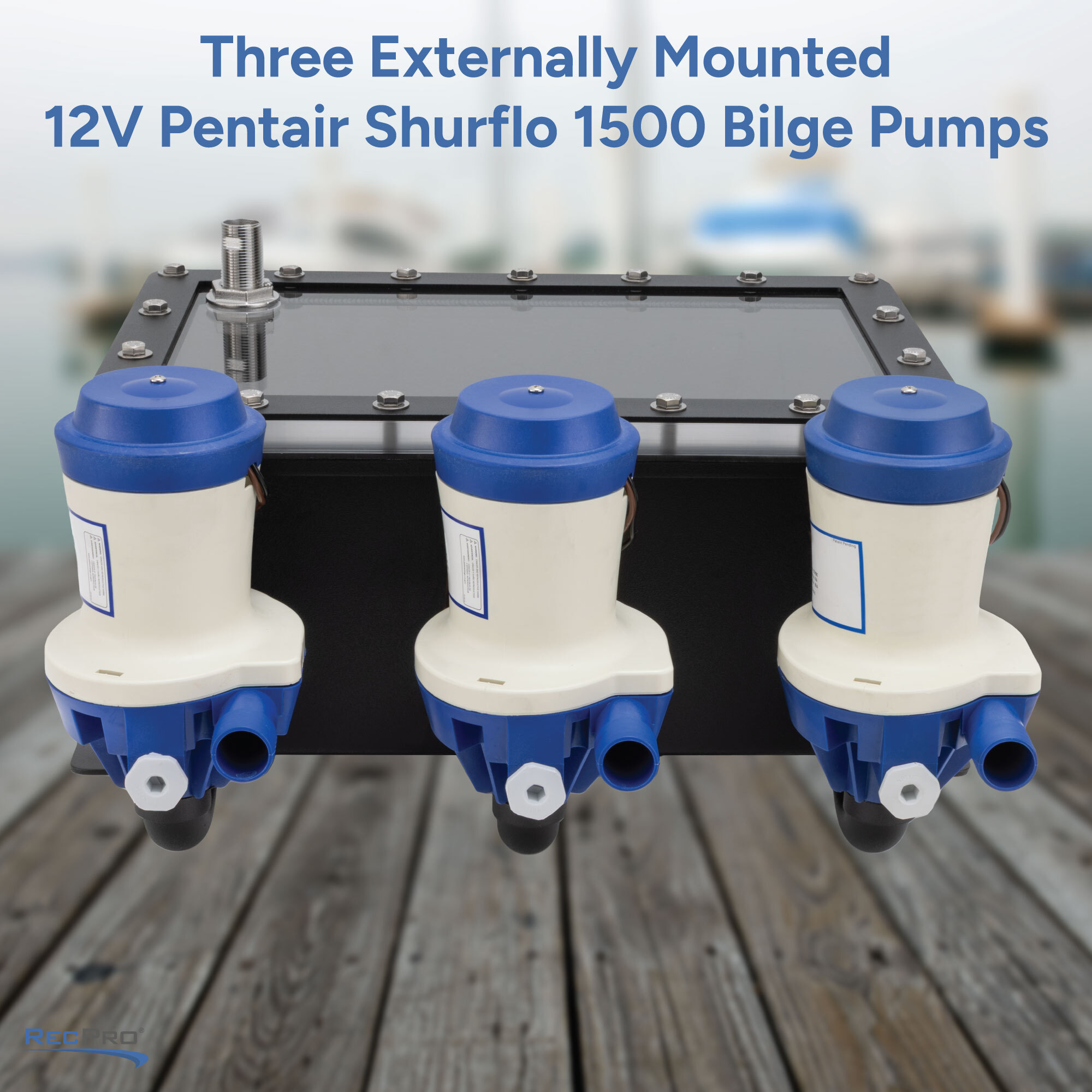 Three Externally Mounted 12V Pentair Shurflo 1500 Bilge Pumps