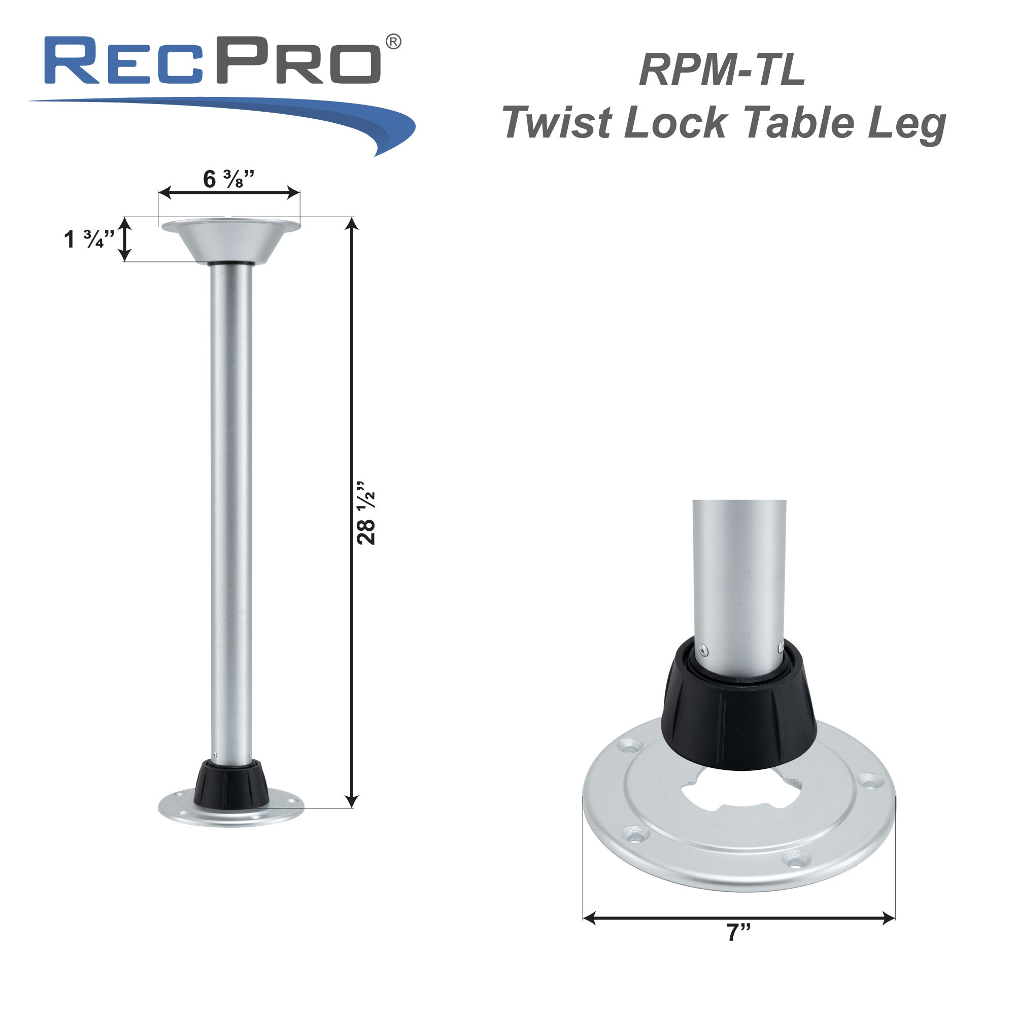 RPM-TL Twist Lock Table Leg Measurements RPM-TL Twist Lock Table Leg Measurements