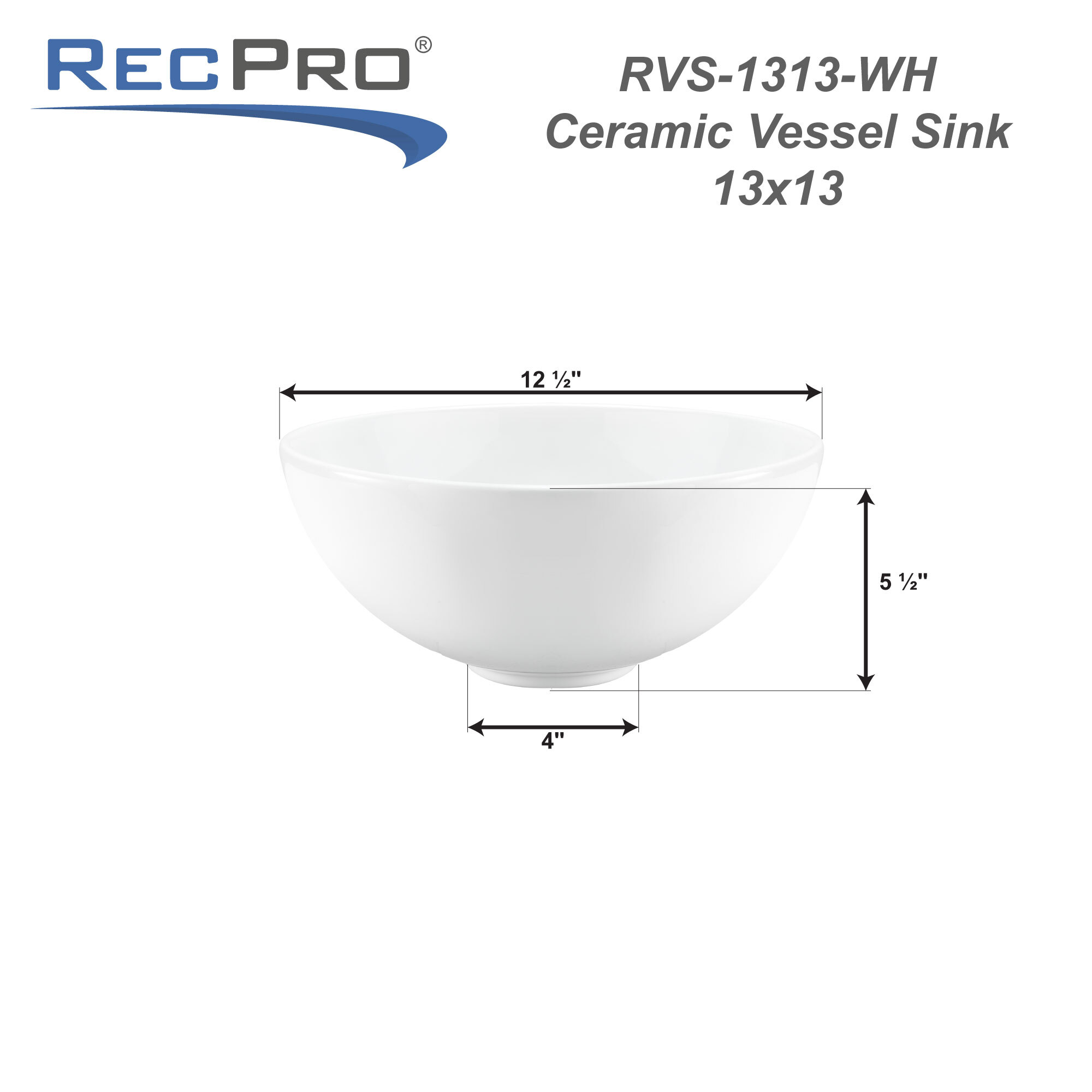 RVS-1313-WH Measurements 12 1/2" x 5 1/2" x 4"