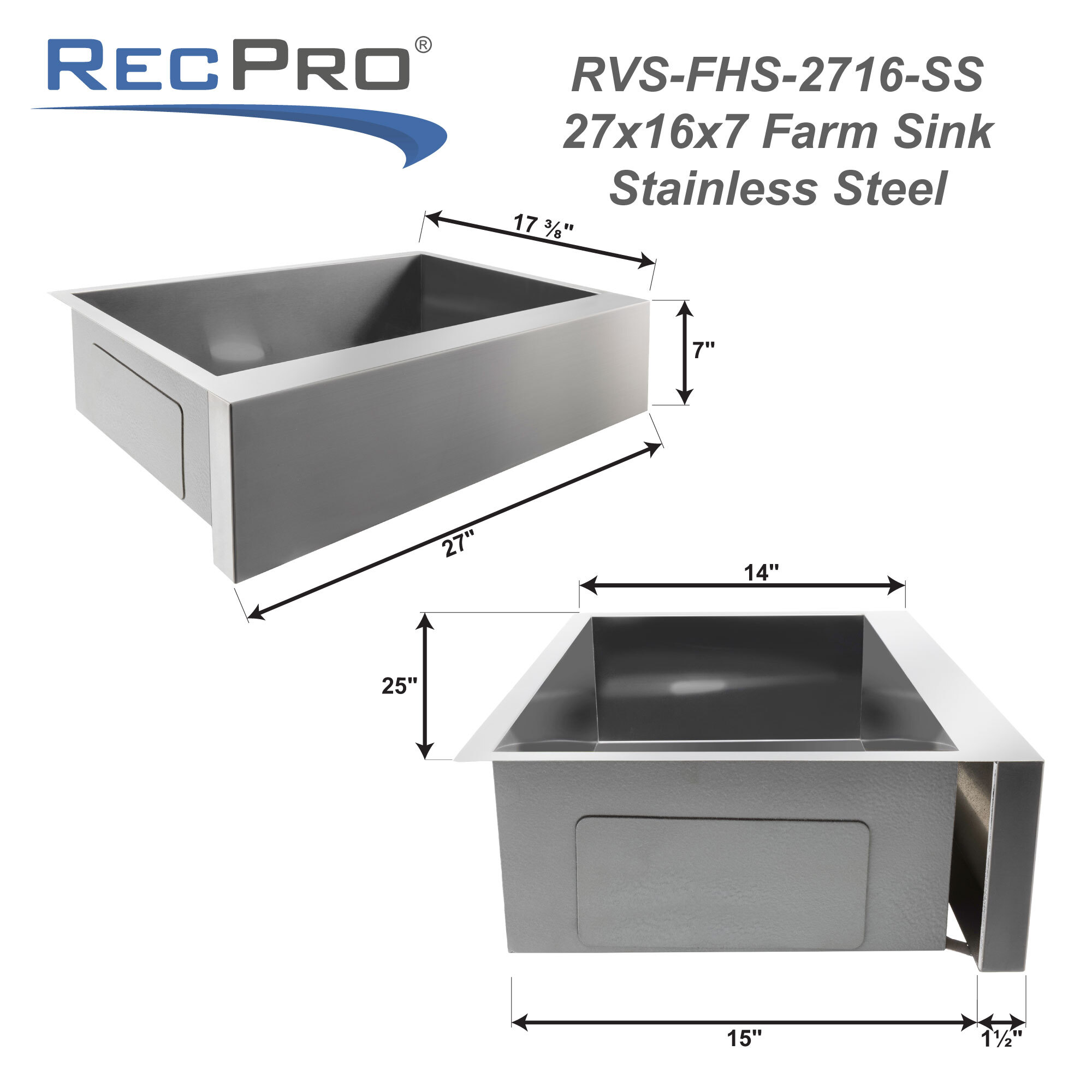 RVS-FHS-2716 27&rdquo; L x 16&rdquo; W  x 6 7/8&rdquo; D 