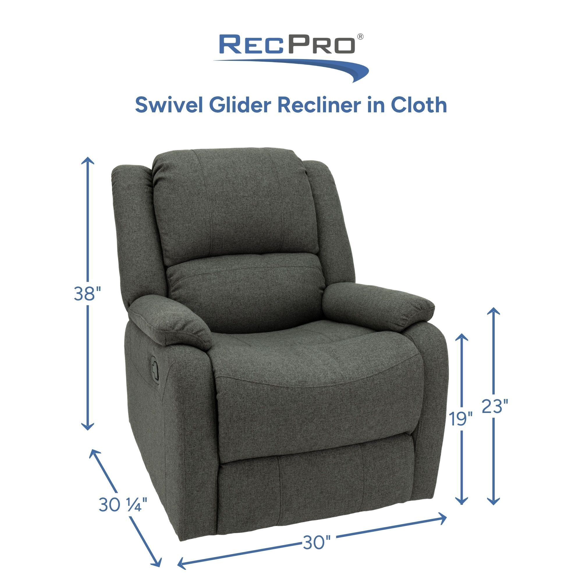 Swivel Glider Recliner in Cloth Measurements Swivel Glider Recliner in Cloth Measurements
