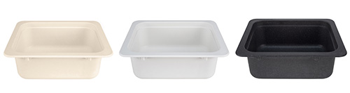 There are three sinks in a row. The colors go from bone to white to granite. There are three sinks in a row. The colors go from bone to white to granite.