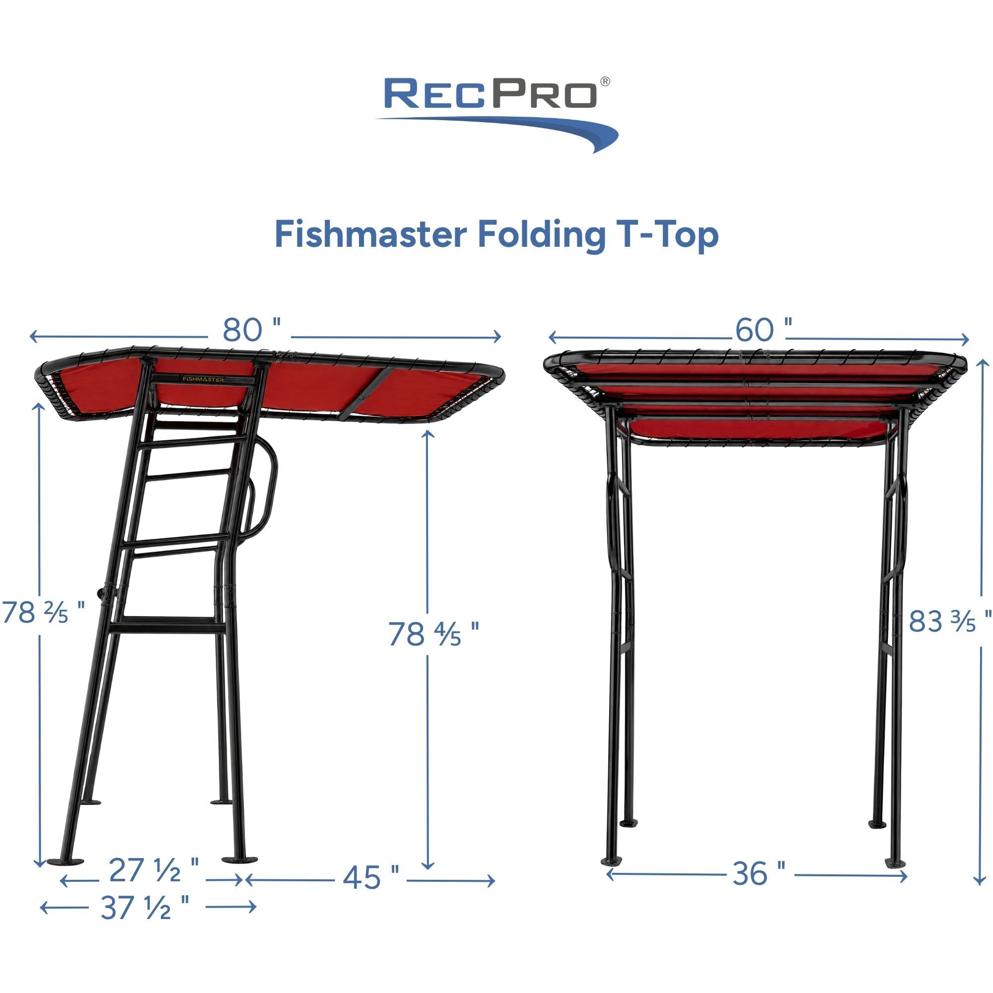 Fishmaster Folding T-Top Black Frame Measurements 