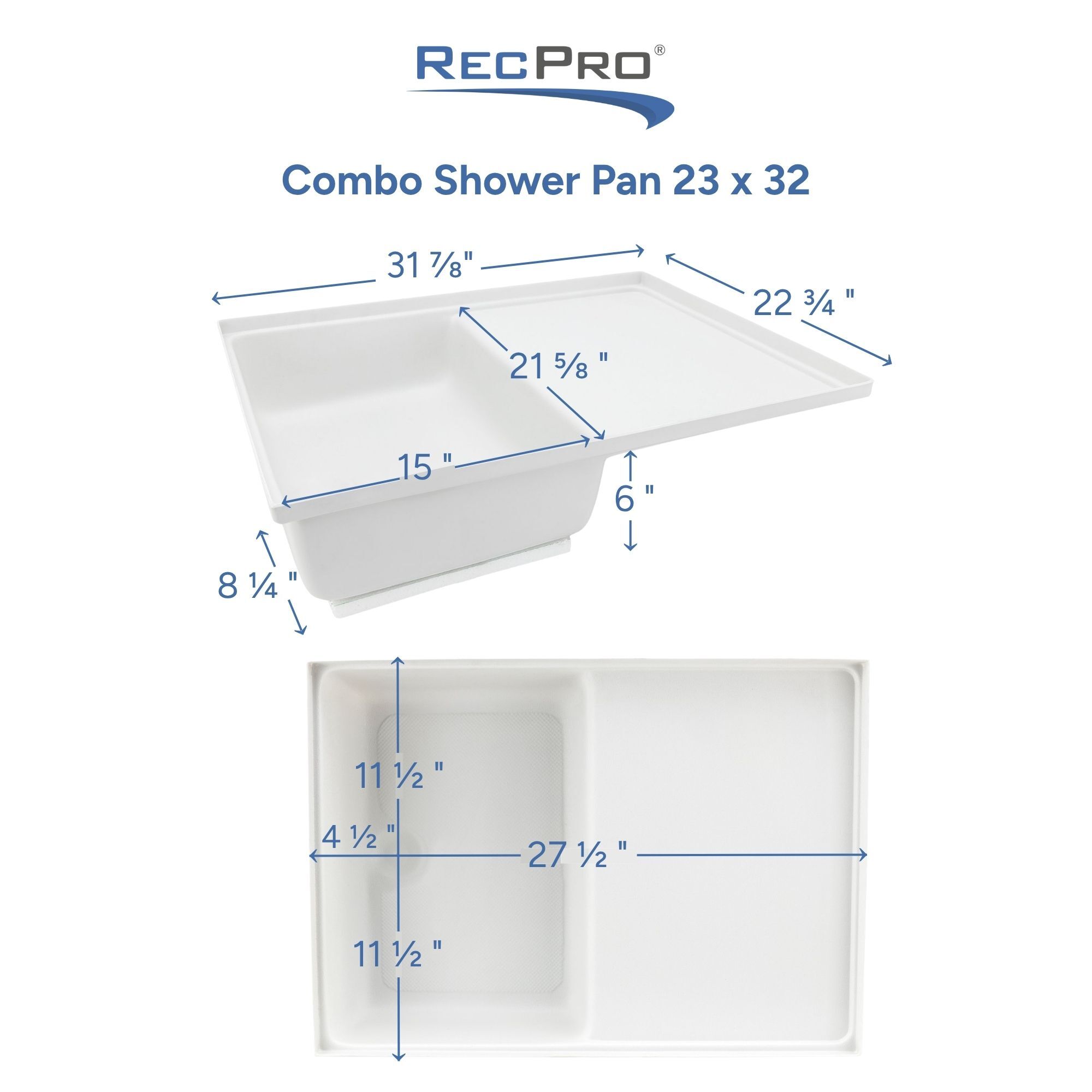 Combo Shower Pan 23 x 32 Measurements 