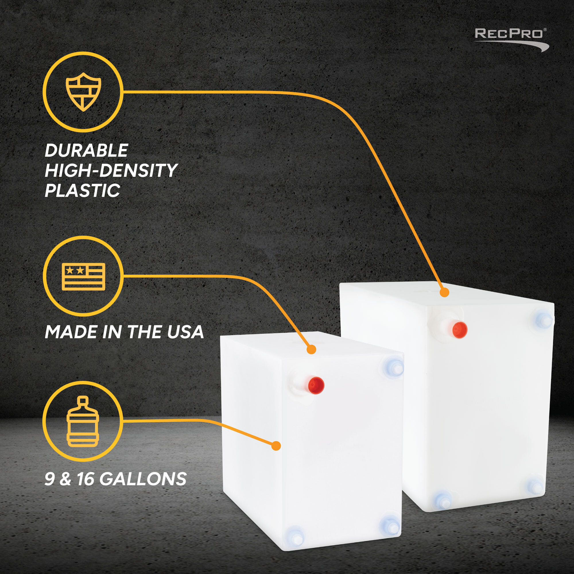 Durable High-Density Plastic, Made in the USA, 9 & 16 Gallons Durable High-Density Plastic, Made in the USA, 9 & 16 Gallons