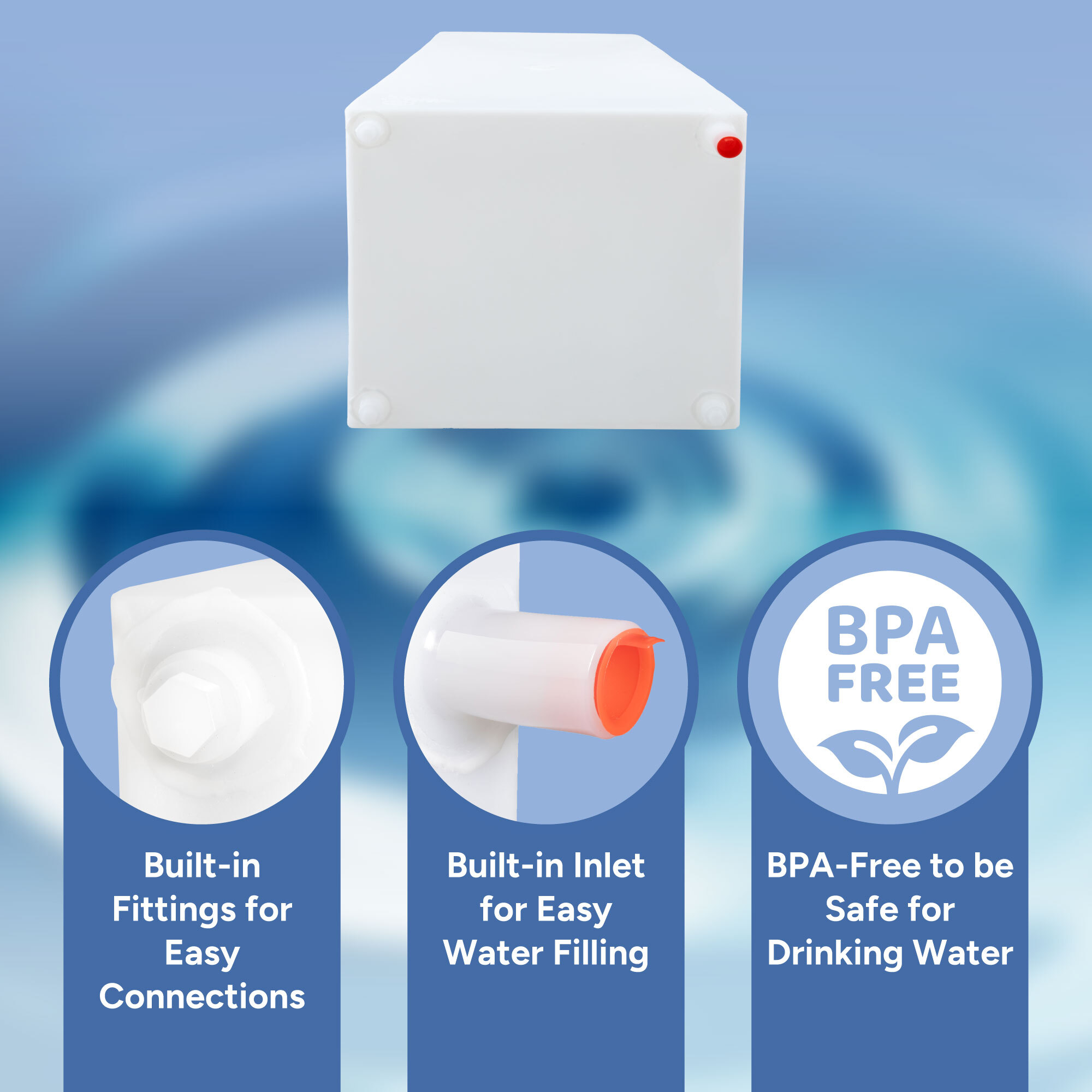 Built-in Fittings. Built-in Inlet, BPA-Free