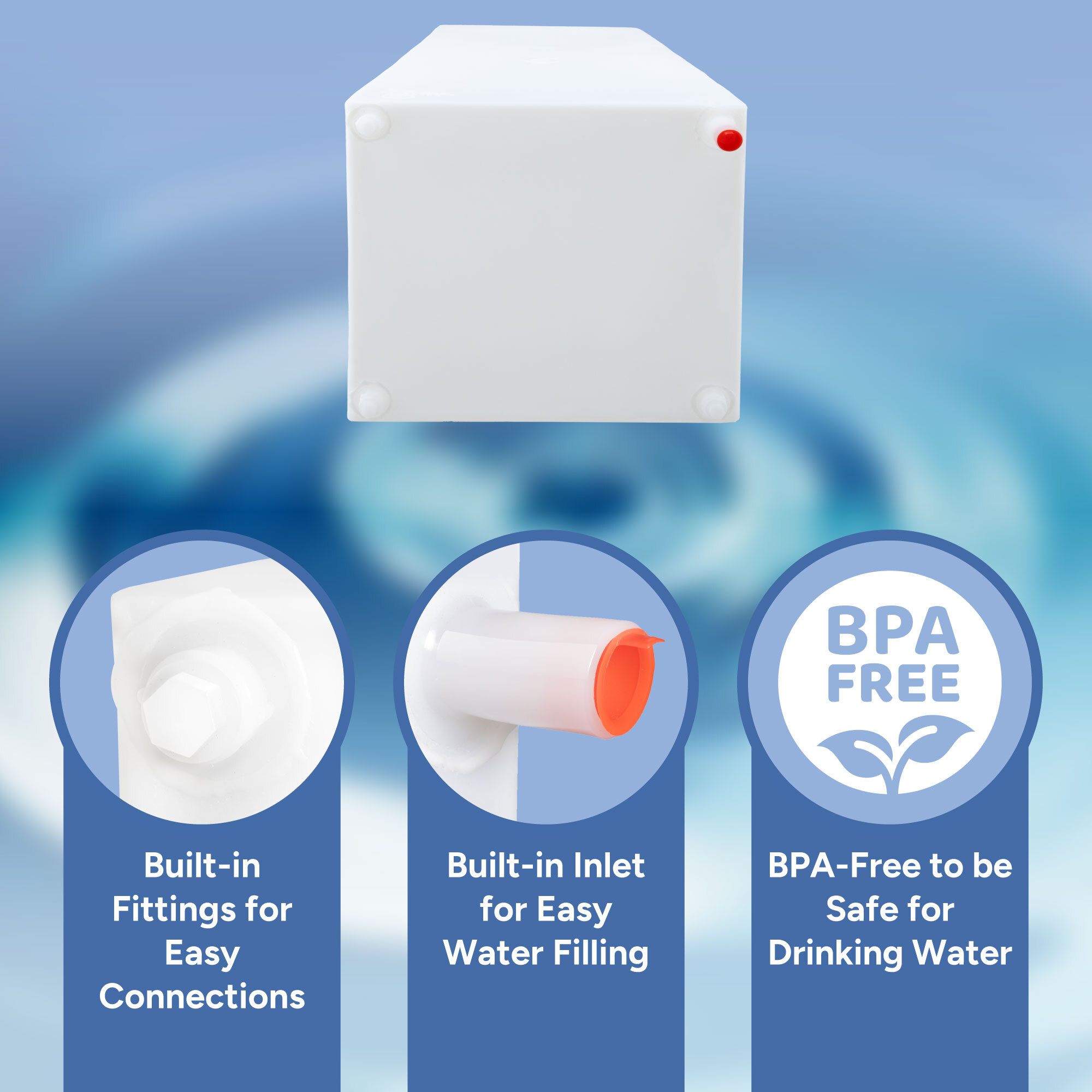 Built-in Fittings. Built-in Inlet, BPA-Free