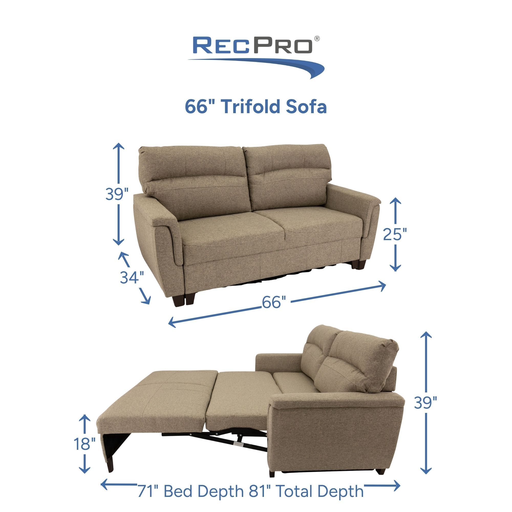 66" Trifold Sofa Measurements 66" Trifold Sofa Measurements