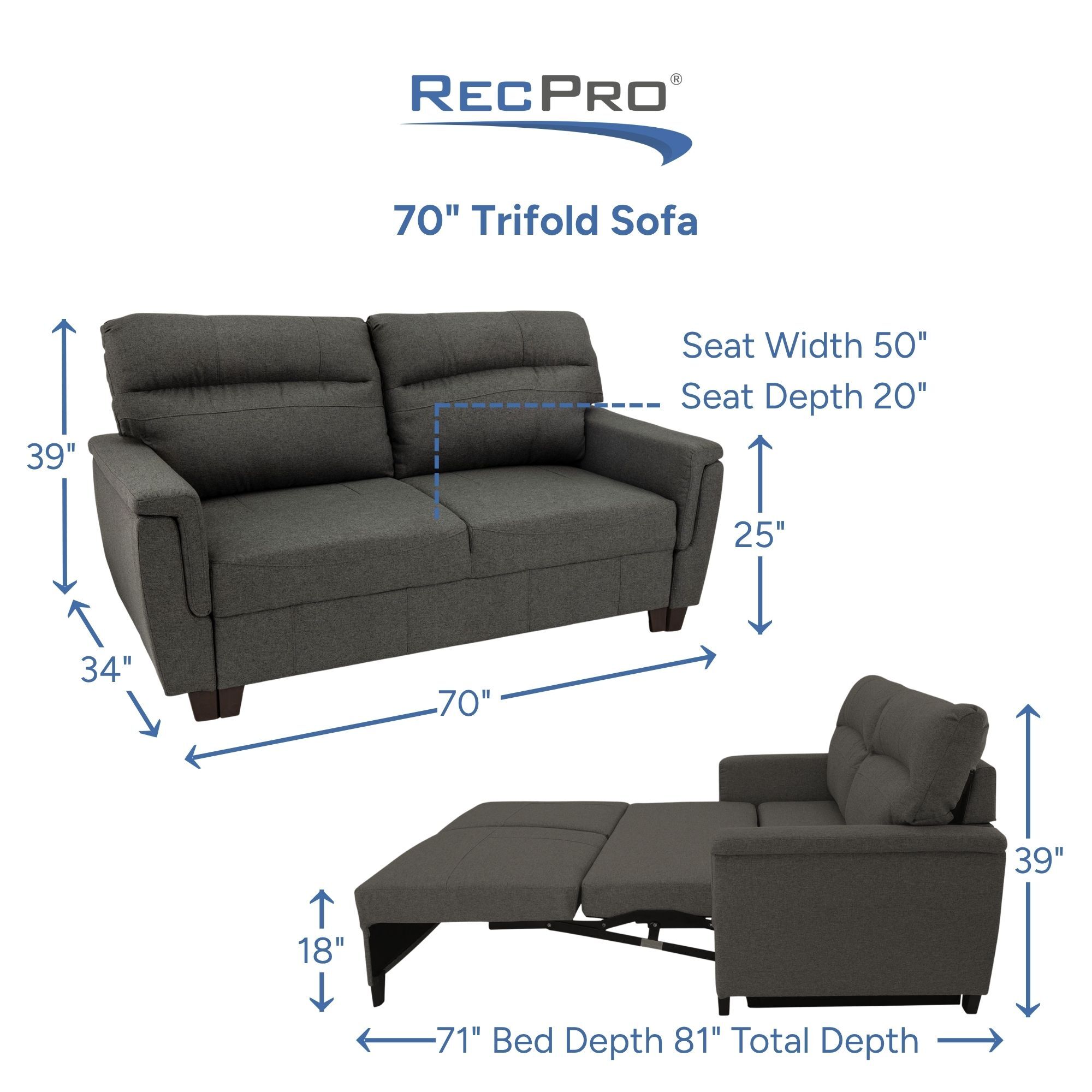 70" Trifold Sofa Measurements 70" Trifold Sofa Measurements