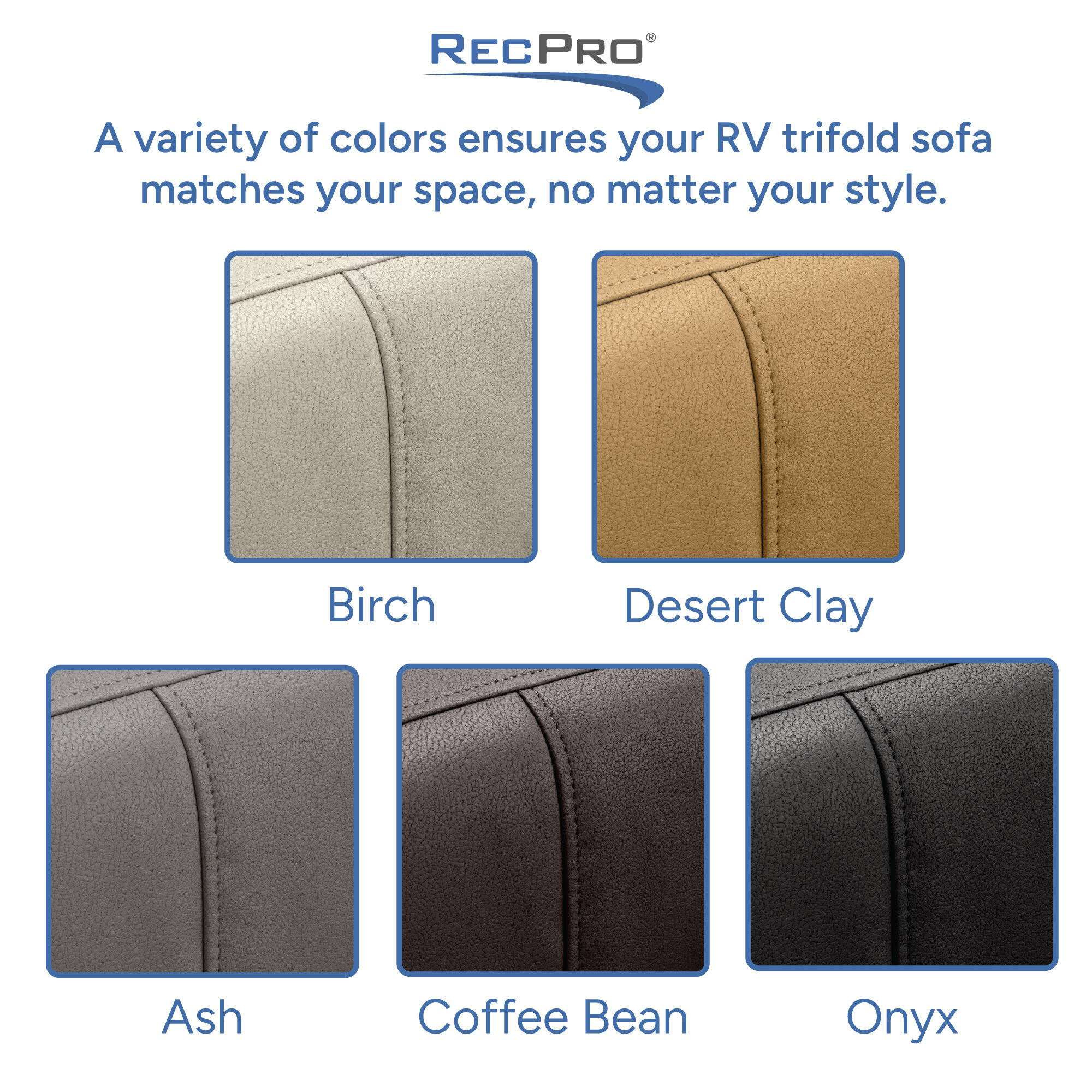 A variety of colors ensures your RV trifold sofa matches your space, no matter your style,