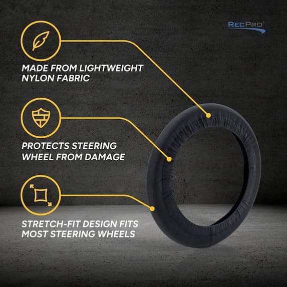 made from lightweight nylon fabric, protects steering wheel from damage, stretch-fit design fits most steering wheels