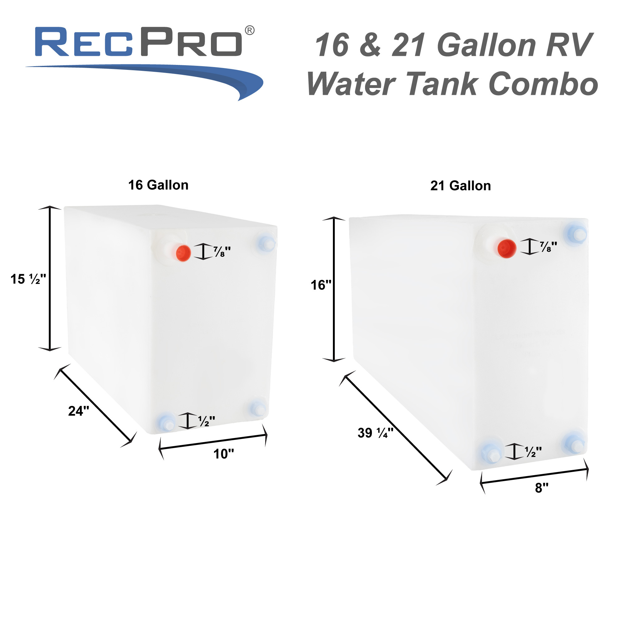 16 & 21 Gallon RV Water Tank Combo Measurements