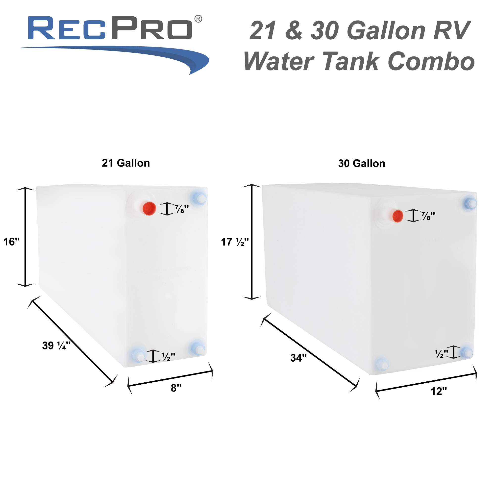 21 & 30 Gallon RV Water Tank Combo Measurements 