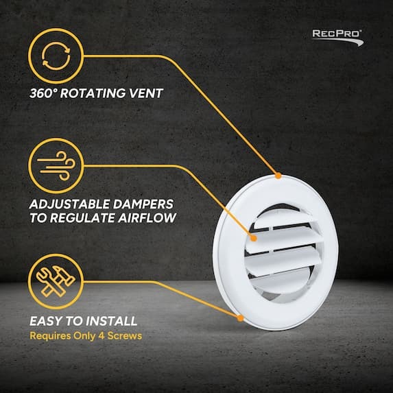 360 degree rotating vent, adjustable dampers to regulate airflow, easy to install