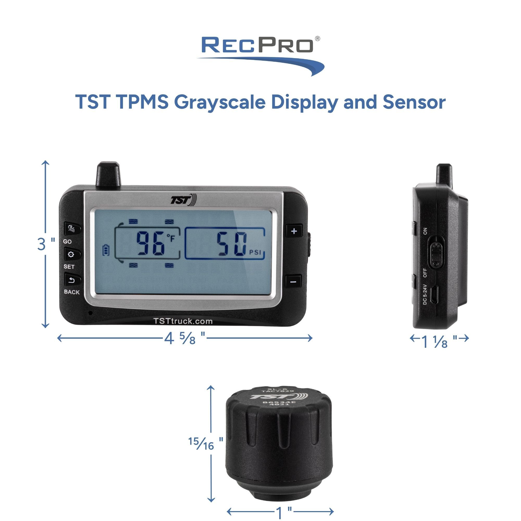 TST TPMS Grayscale Display and Sensor Measurements TST TPMS Grayscale Display and Sensor Measurements