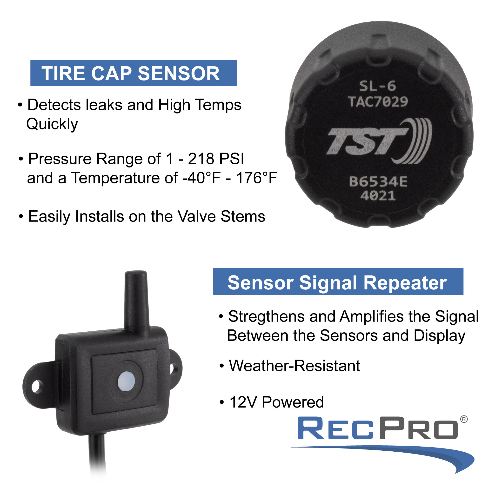 TST RV 2 Sensor TPMS with Repeater - Color Display - RecPro