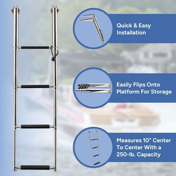 quick & easy install, easily flips onto platform for storage, measures 10" center to center