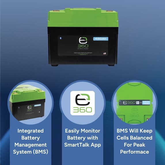 integrated battery management system, easily monitor battery with smarttalk app, bms will keep cells balanced for peak performance