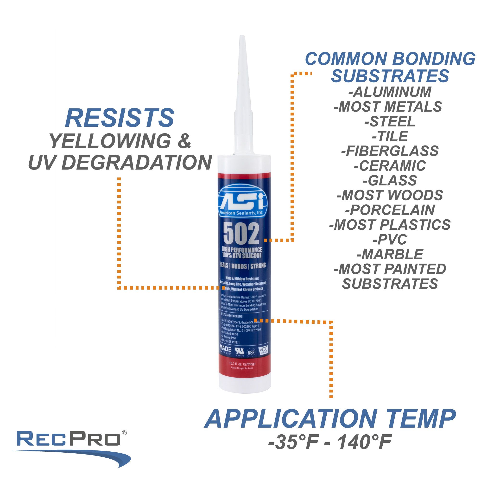 American Sealants ASI 502 100% RTV Silicone - Standard Colors