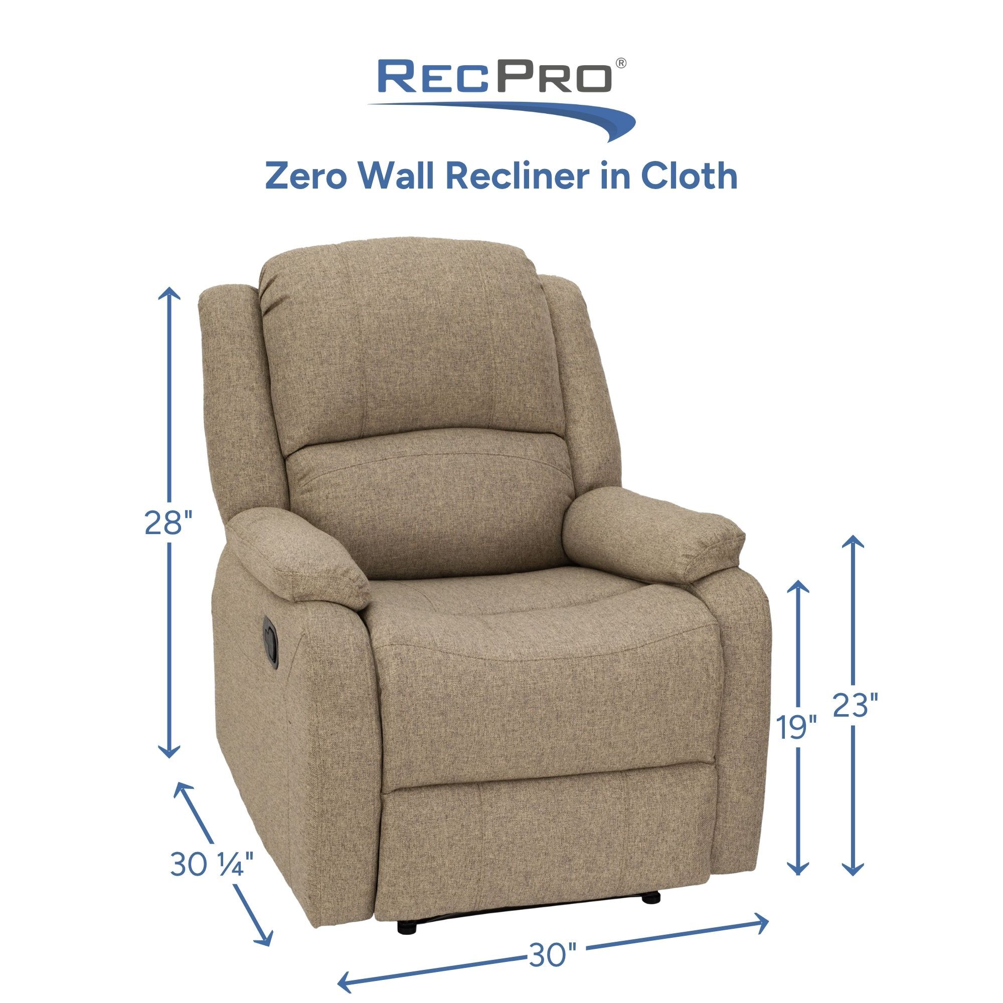 Zero Wall Recliner in Cloth Measurements Zero Wall Recliner in Cloth Measurements