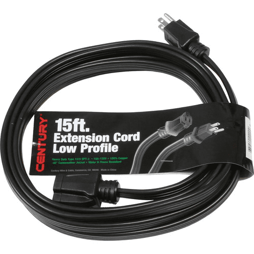 Century Low Profile Extension Cord Black 15 ft Monkey Wrench Productions