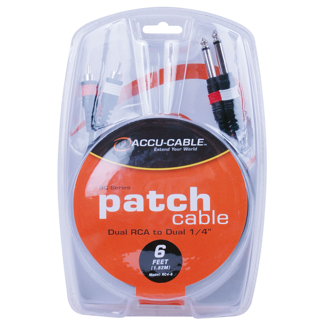 Accu-Cable RC4-6 Dual RCAs to Dual 1/4 in. Patch Cable, 6 ft