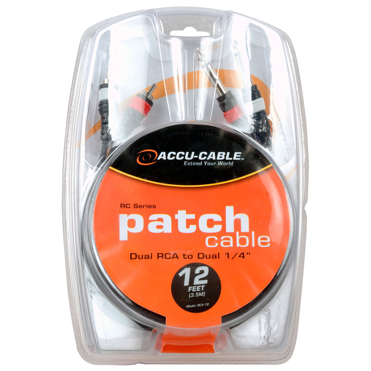 Accu-Cable RC4-12 Dual RCAs to Dual 1/4 in. Patch Cable, 12 ft