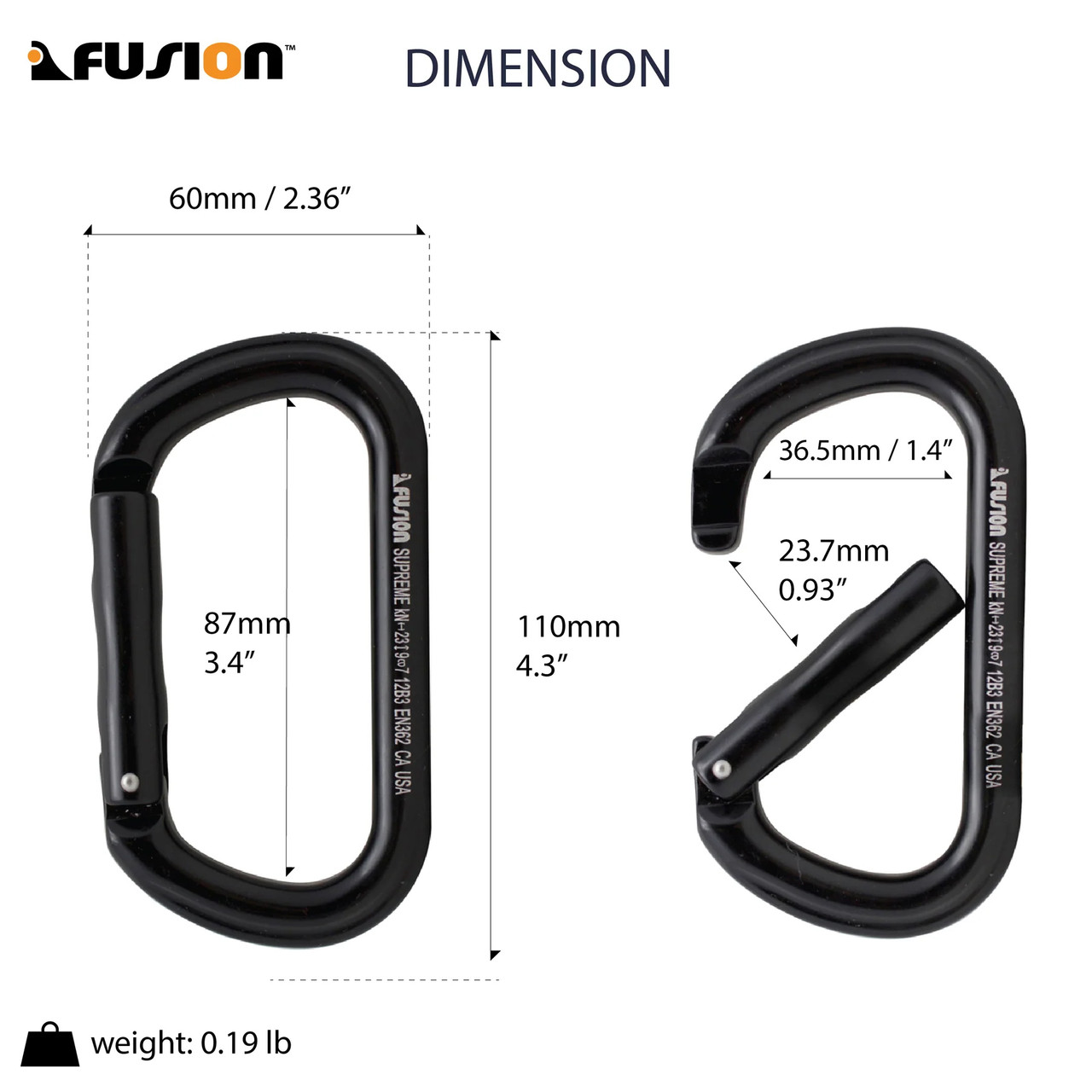 Fusion FP-9318 Supreme Oval Straight Gate Aluminum Carabiner