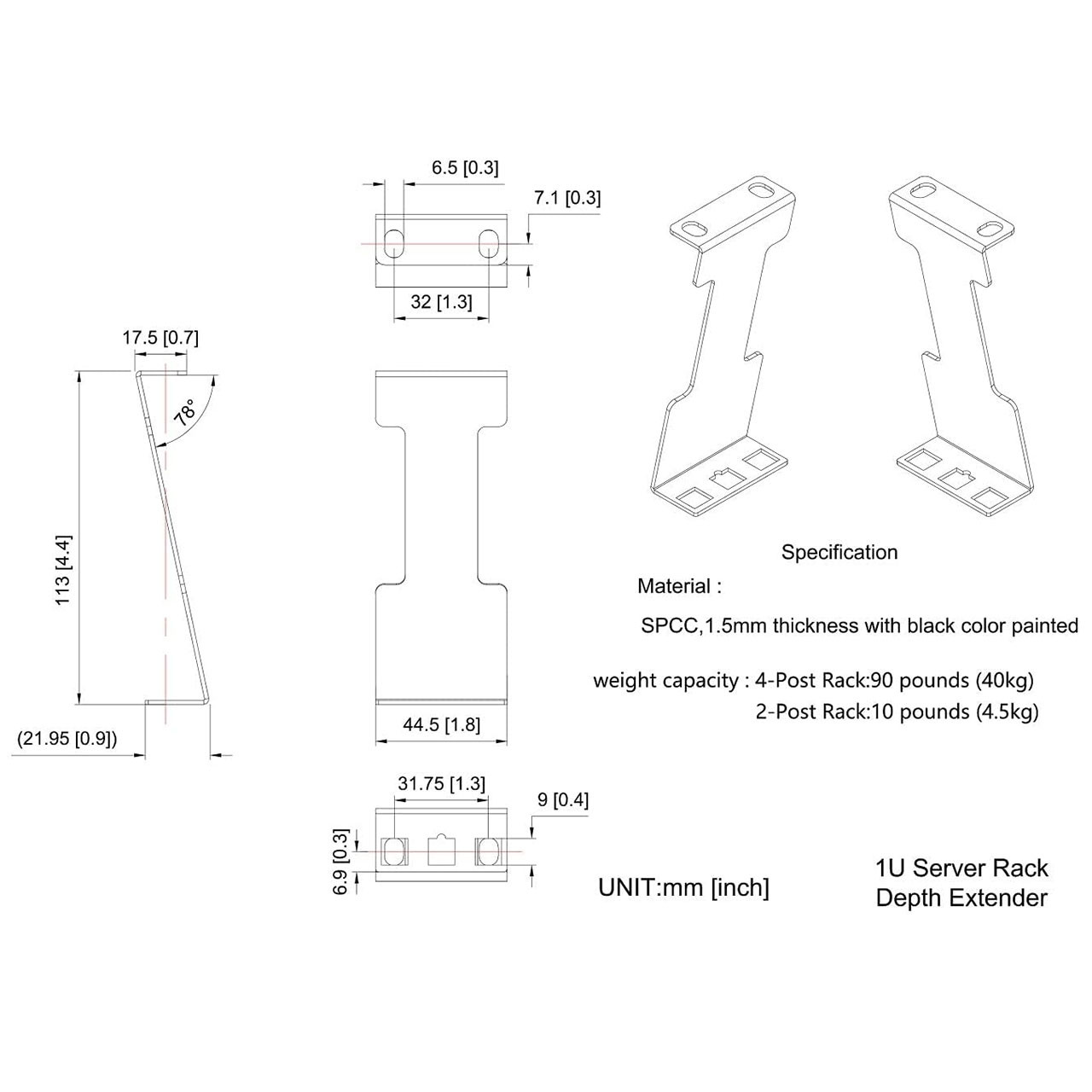 Server Rack Depth Extender 1U x 4